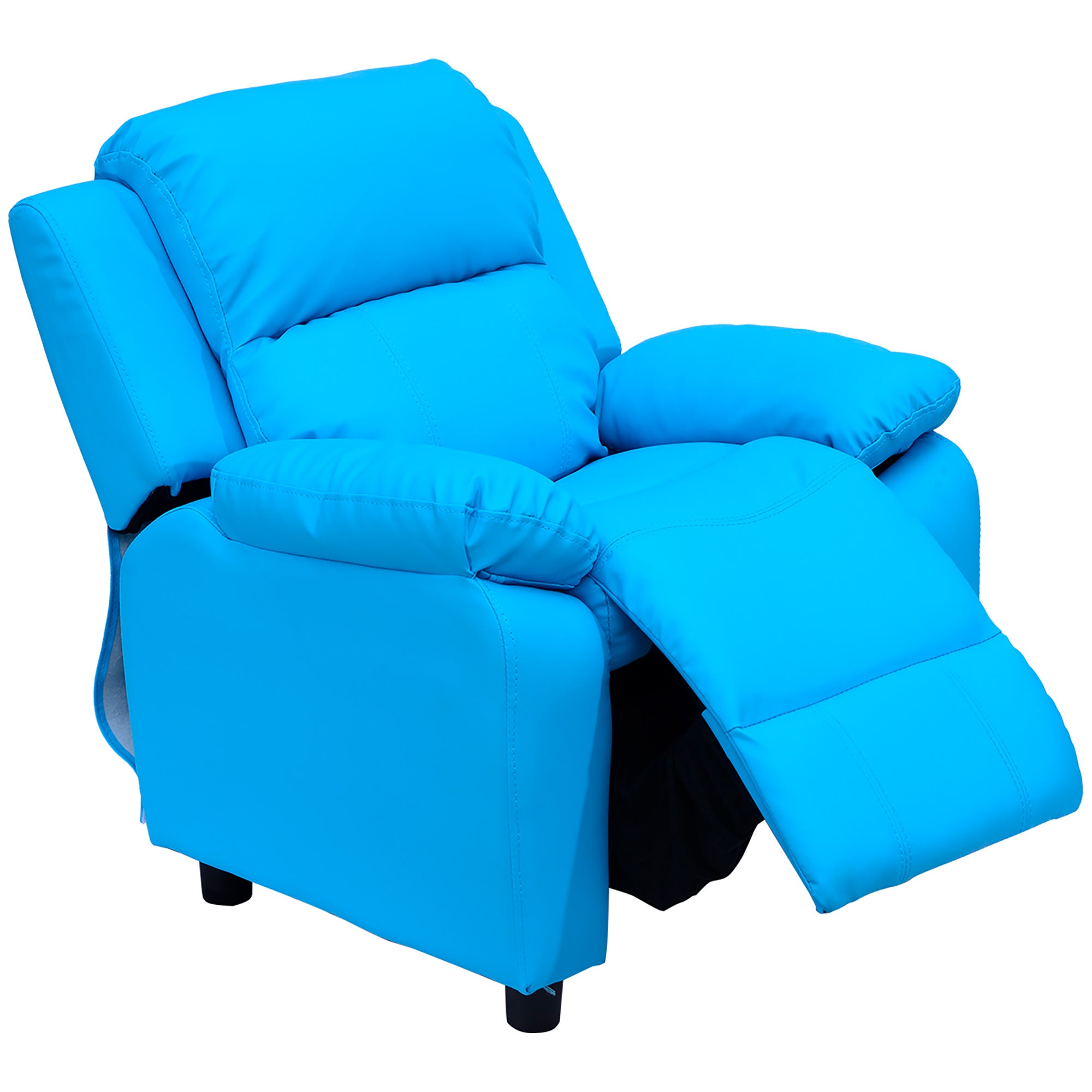 HOMCOM Kids Children Recliner Lounger Armchair Games Chair Sofa Seat PU Leather Look w/ Storage Space on Arms (Blue)