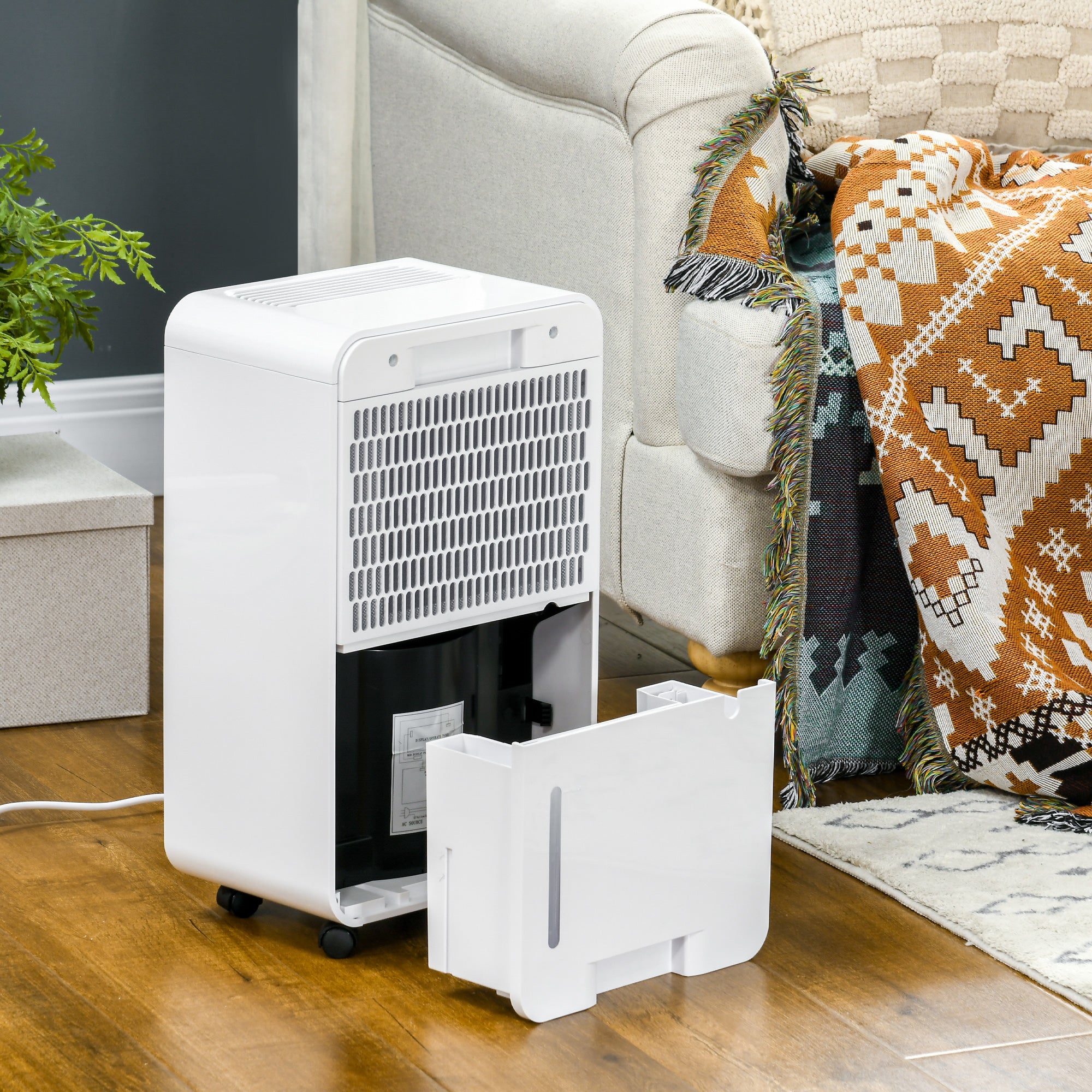 HOMCOM 2000mL Portable Dehumidifier with Air Purifier, 24H Timer, 5 Modes, 10L/Day, for Home Laundry, White - North Peak Garden Furniture