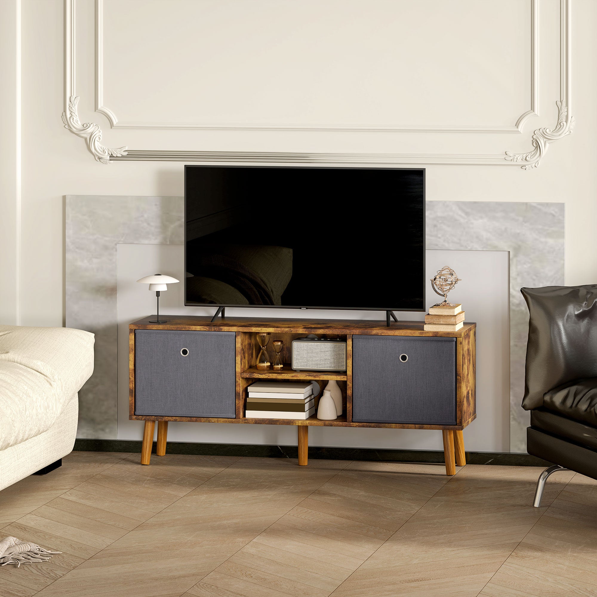 HOMCOM TV Cabinet Stand Unit for TVs up to 50'' with Foldable Drawers, Entertainment Centre for Living Room Rustic Brown - North Peak Garden Furniture