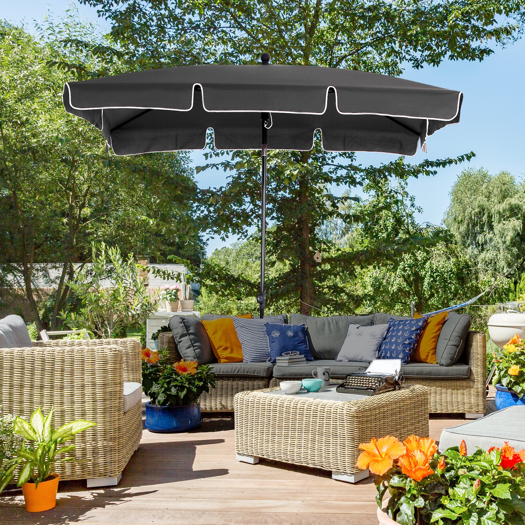 Outsunny Aluminium Sun Umbrella Parasol Patio Garden Rectangular Tilt 2M x 1.25M