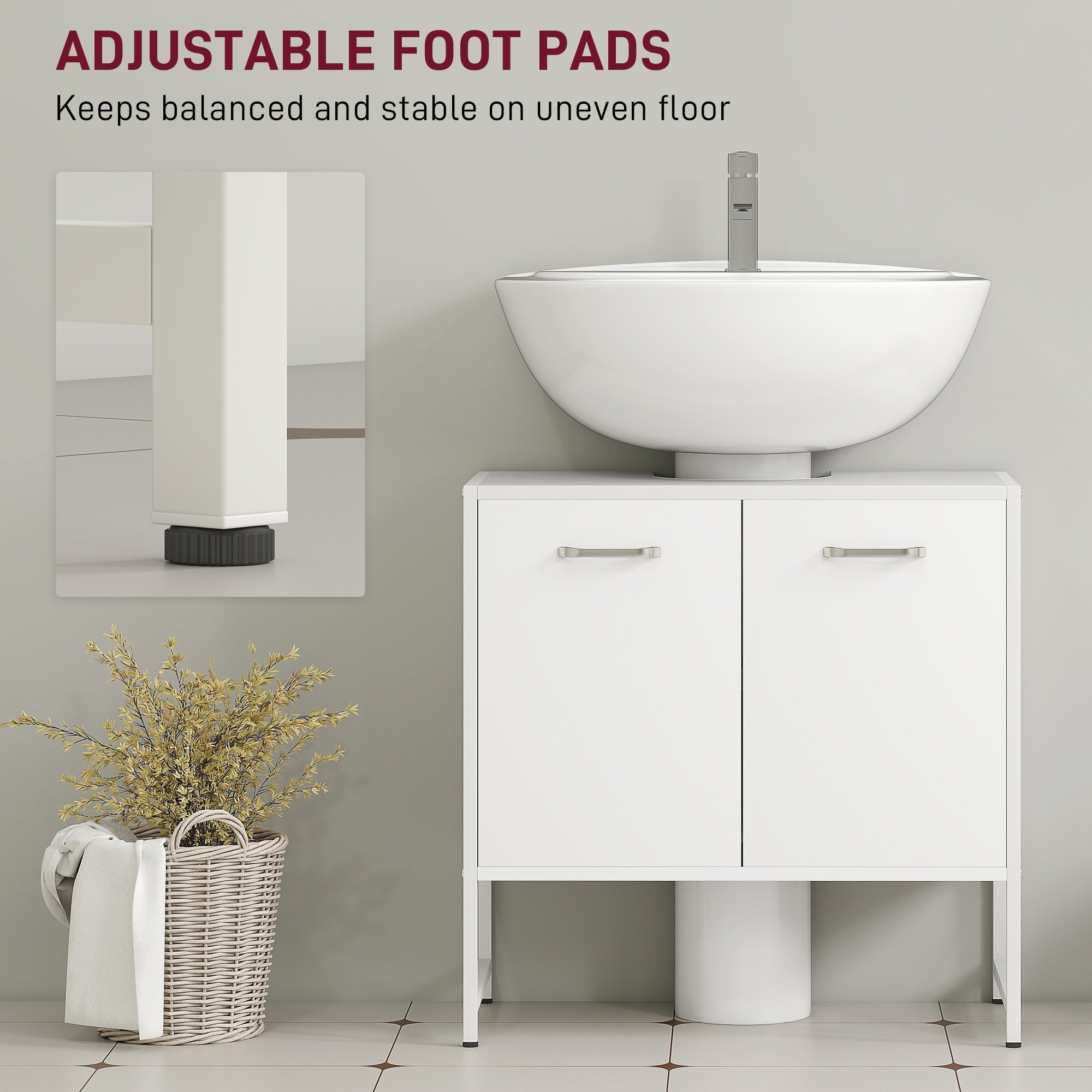 HOMCOM Bathroom Vanity Unit, Under Sink Storage Cabinet with Soft-Close Doors for Basin without or with Pedestal, White - North Peak Garden Furniture