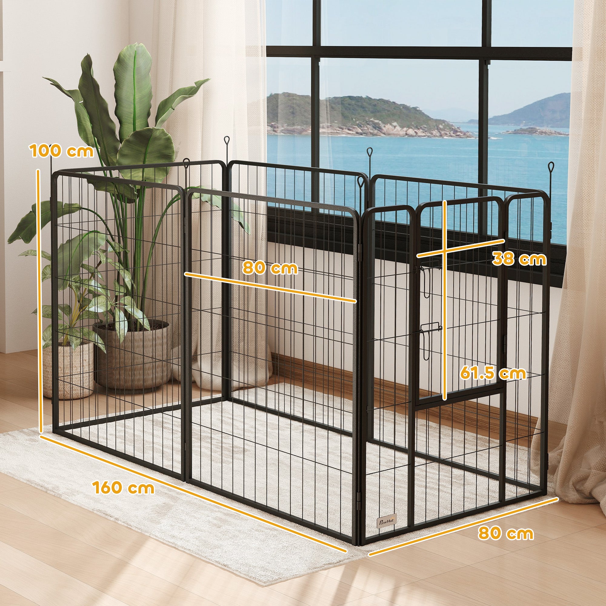 PawHut 6 Panels Dog Playpen, Portable Detachable Puppy Pen with Door, for Large Dogs, 100cm High, Black - North Peak Garden Furniture