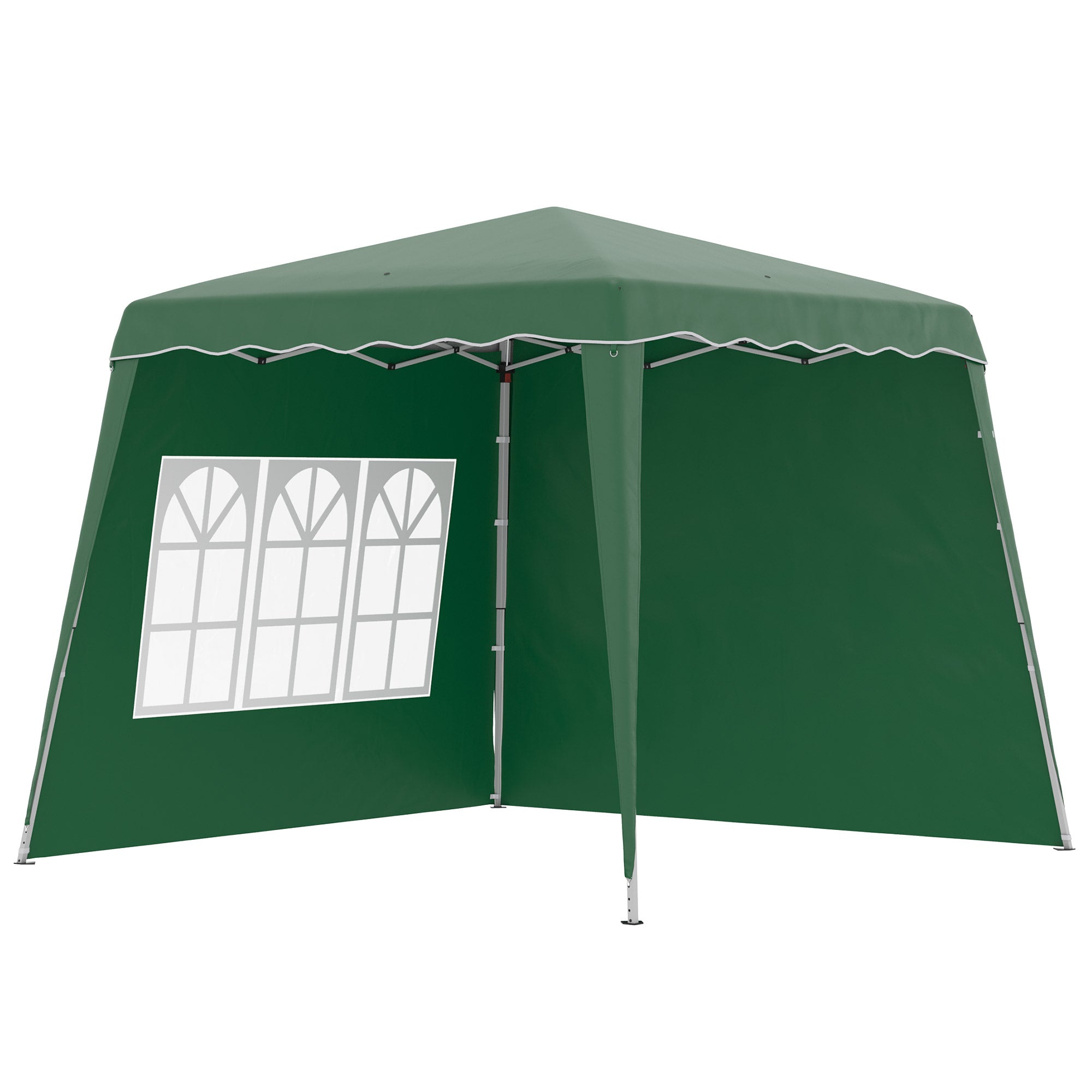 Outsunny Pop Up Gazebo Canopy Tent with 2 Sidewalls and Carry Bag, Height Adjustable, UV50+ Party Tent Event Shelter for Garden, Patio, 2.4 x 2.4m Top / 2.9 x 2.9m Base, Green