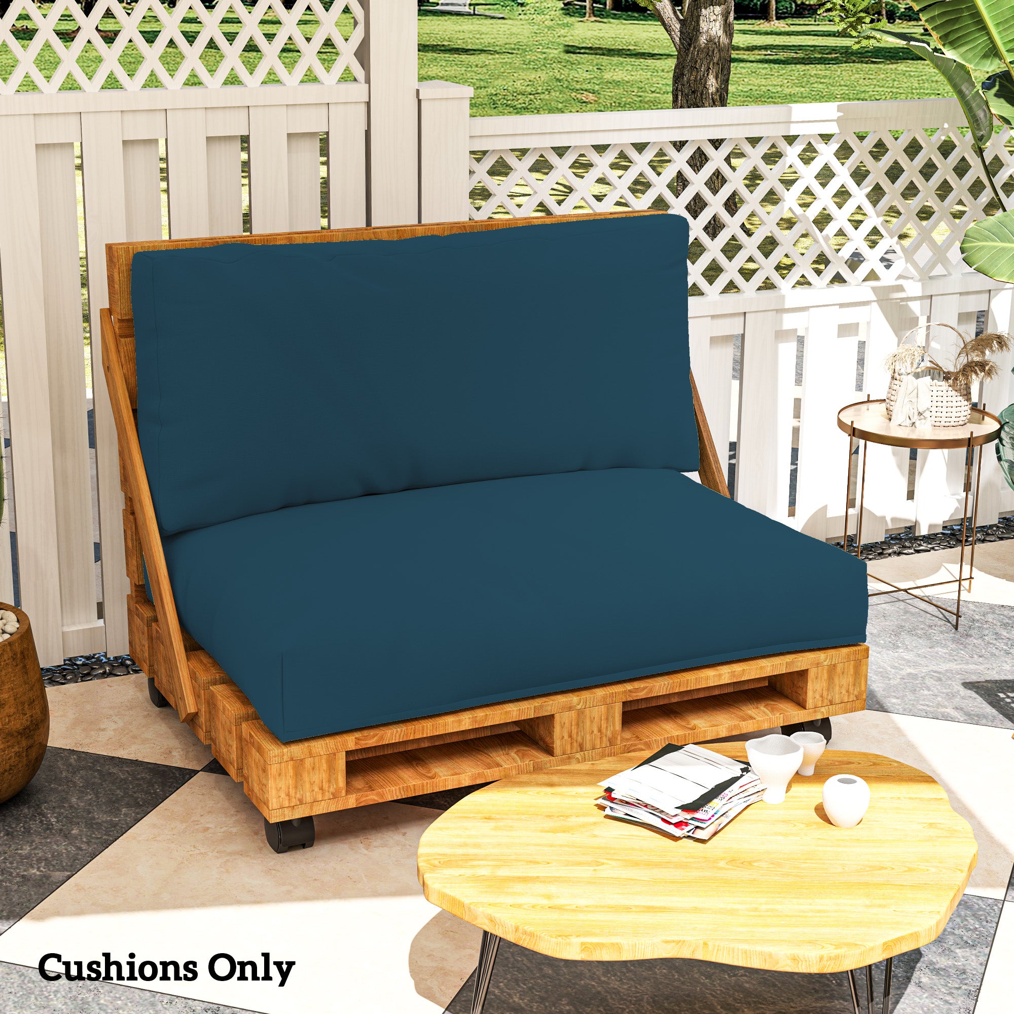 Outsunny 2 Seater Pallet Furniture Cushions Pallet Cushions, UPF20+ 220gsm Fabric, 20 cm Thick Outdoor Seat Pads, Navy Blue - North Peak Garden Furniture