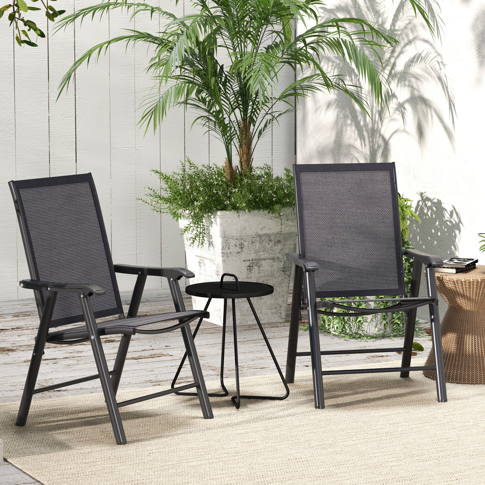 Outsunny Set of 2 Foldable Metal Garden Chairs Outdoor Patio Park Dining Seat Yard Furniture Dark Grey - North Peak Garden Furniture