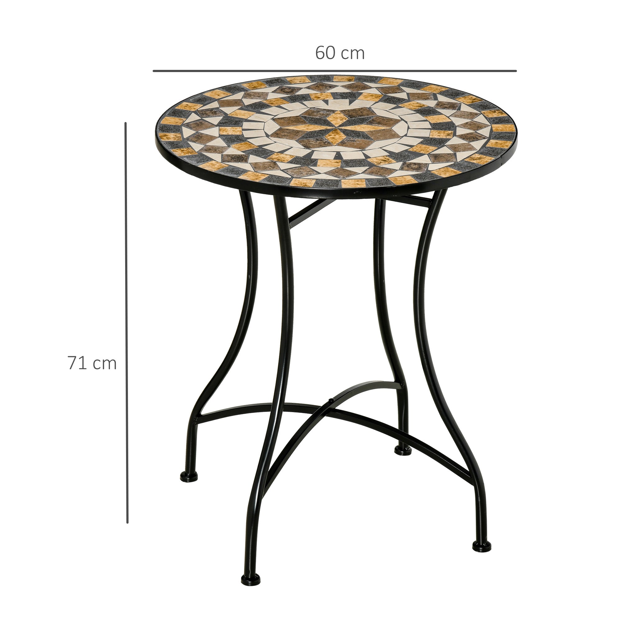 Outsunny Φ60cm Mosaic Outdoor Patio Table - Grey - North Peak Garden Furniture