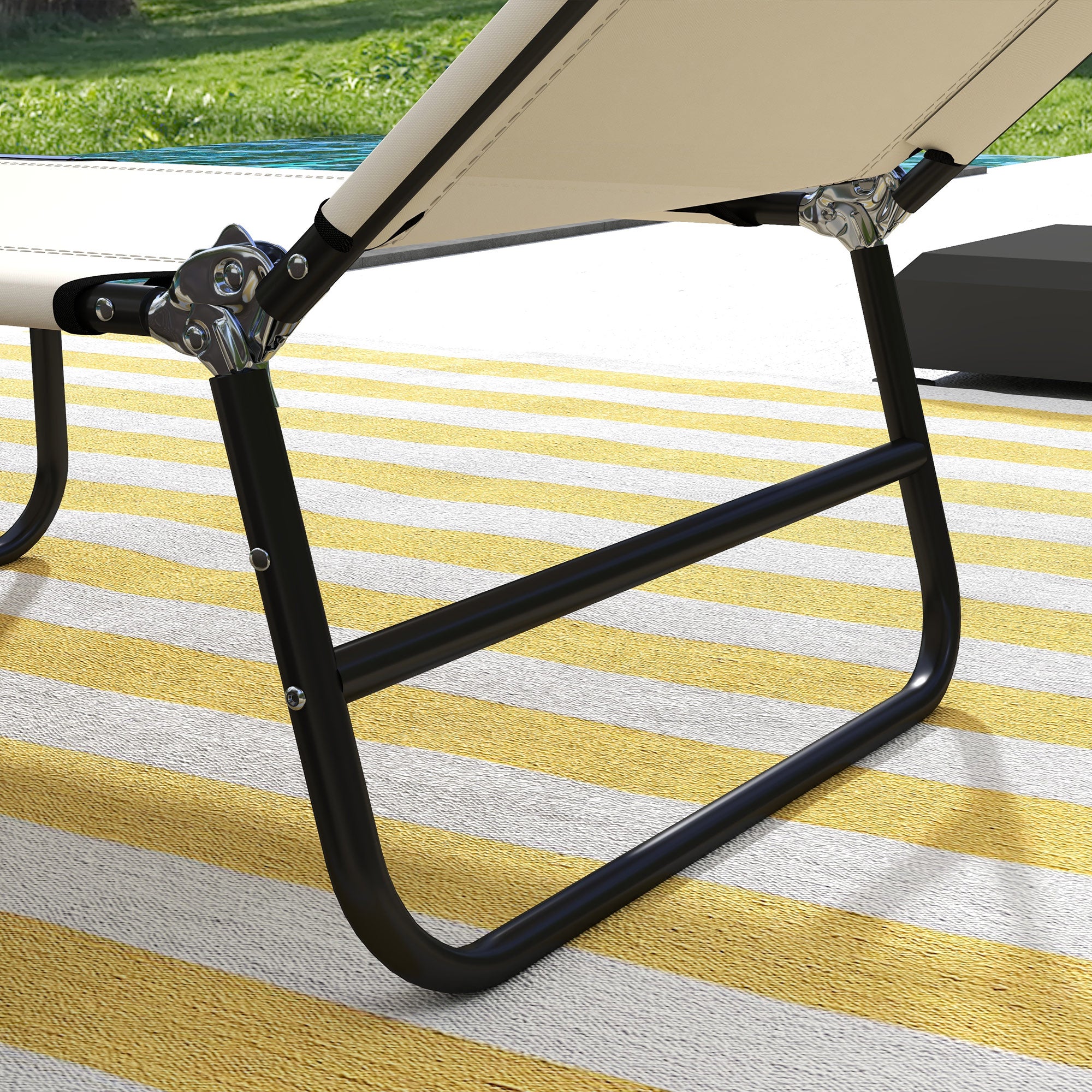 Outsunny Garden Sun Lounger, with Five-Position Back - Cream White - North Peak Garden Furniture