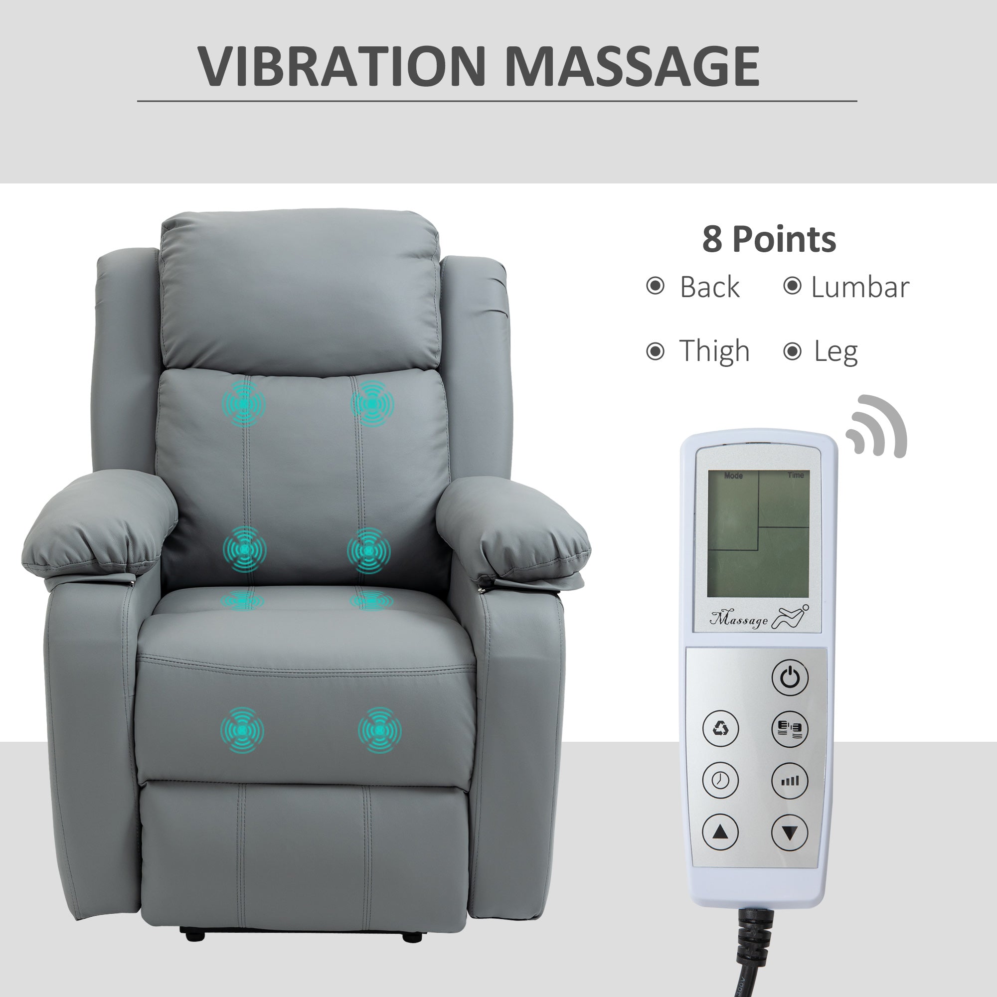 HOMCOM Electric Power Lift Recliner Chair Vibration Massage Reclining Chair with Remote Control and Side Pocket, Grey - North Peak Garden Furniture