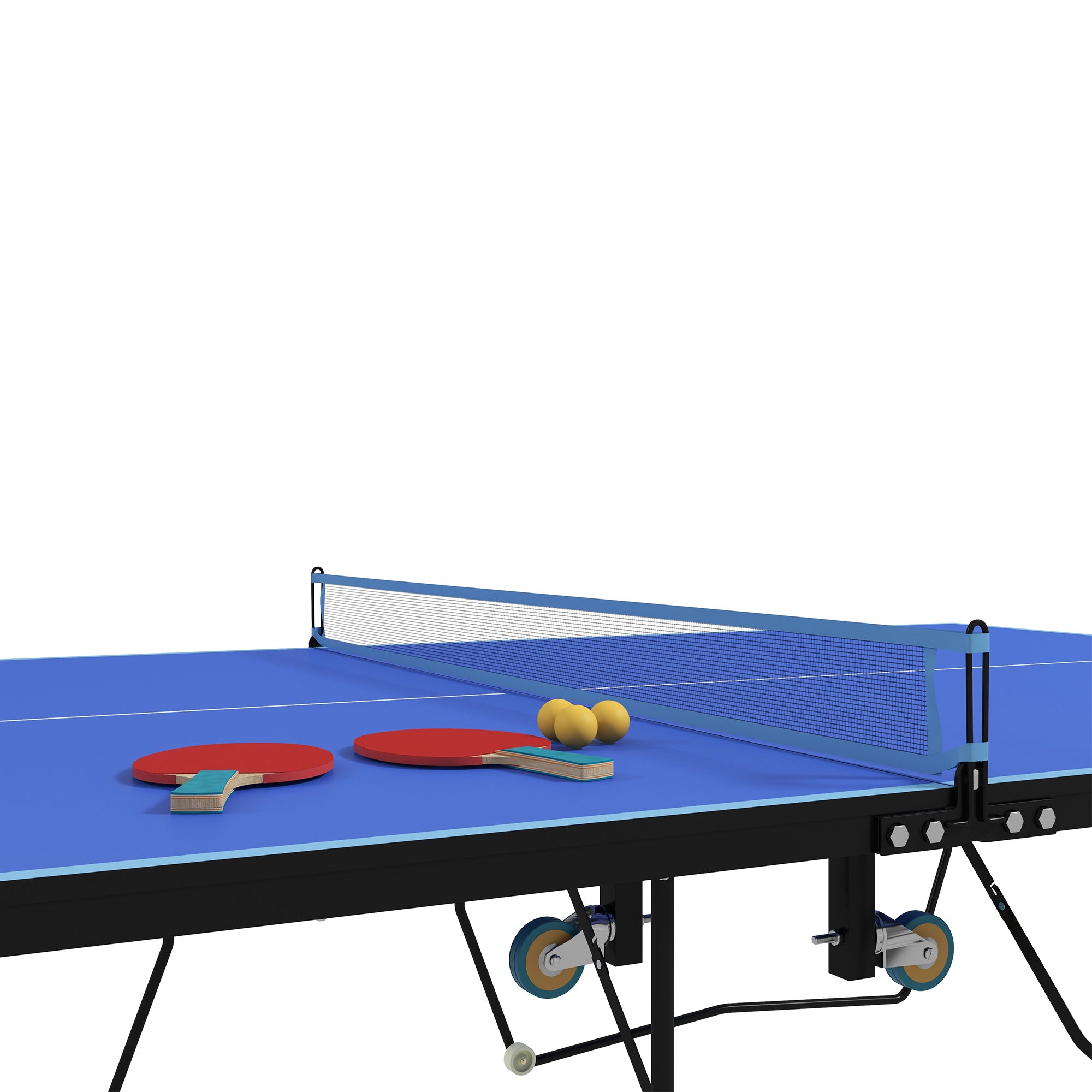 SPORTNOW 9FT Folding Table Tennis Table, with 8 Wheels, for Indoor Use - Blue - North Peak Garden Furniture