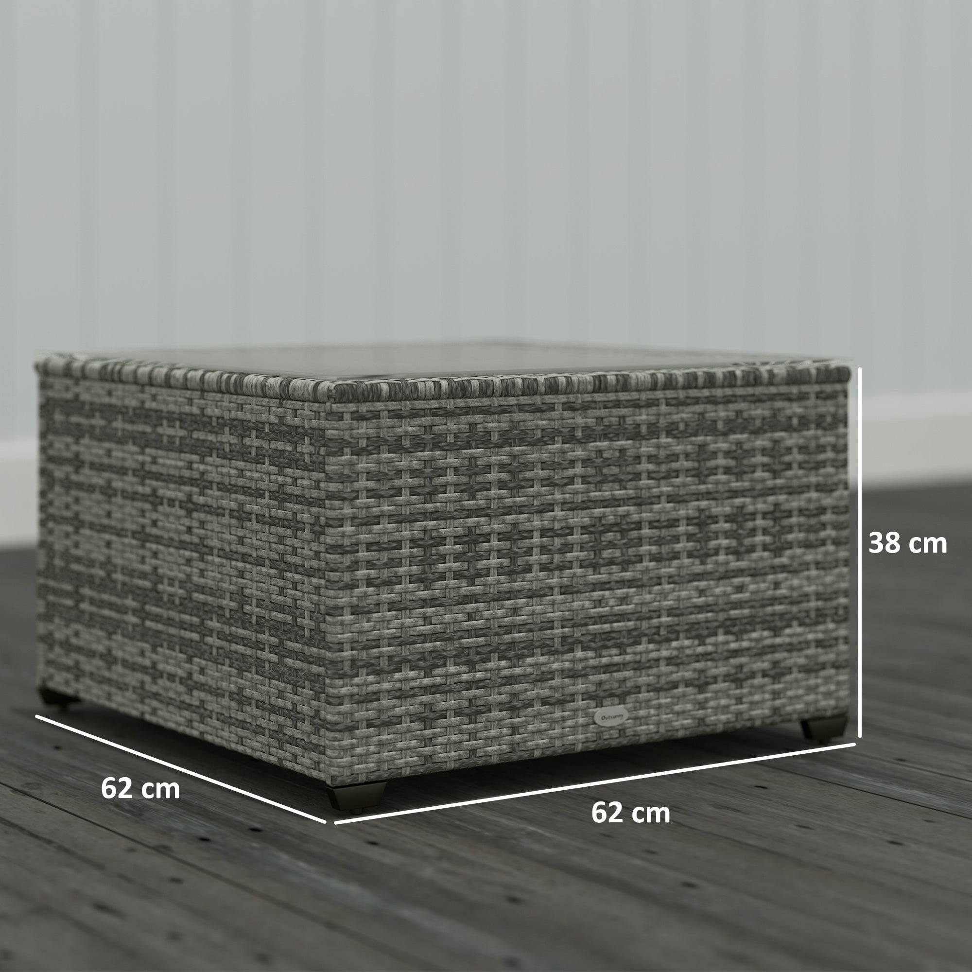 Outsunny 62 x 62cm Glass-Top Rattan Side Table - Light Grey - North Peak Garden Furniture
