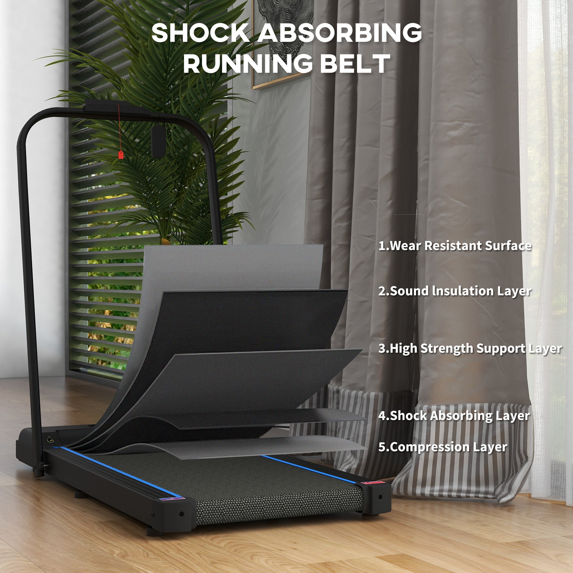 SPORTNOW 2.5HP Walking Pad, 1-6km/h Folding Treadmill with Remote Control and LED Display for Home Gym Office, Blue - North Peak Garden Furniture