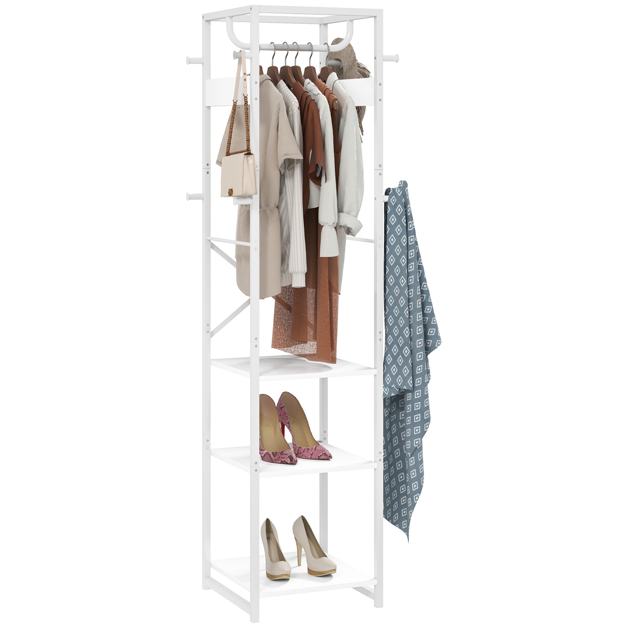 HOMCOM Multi-Storage Clothes Rack - White - North Peak Garden Furniture