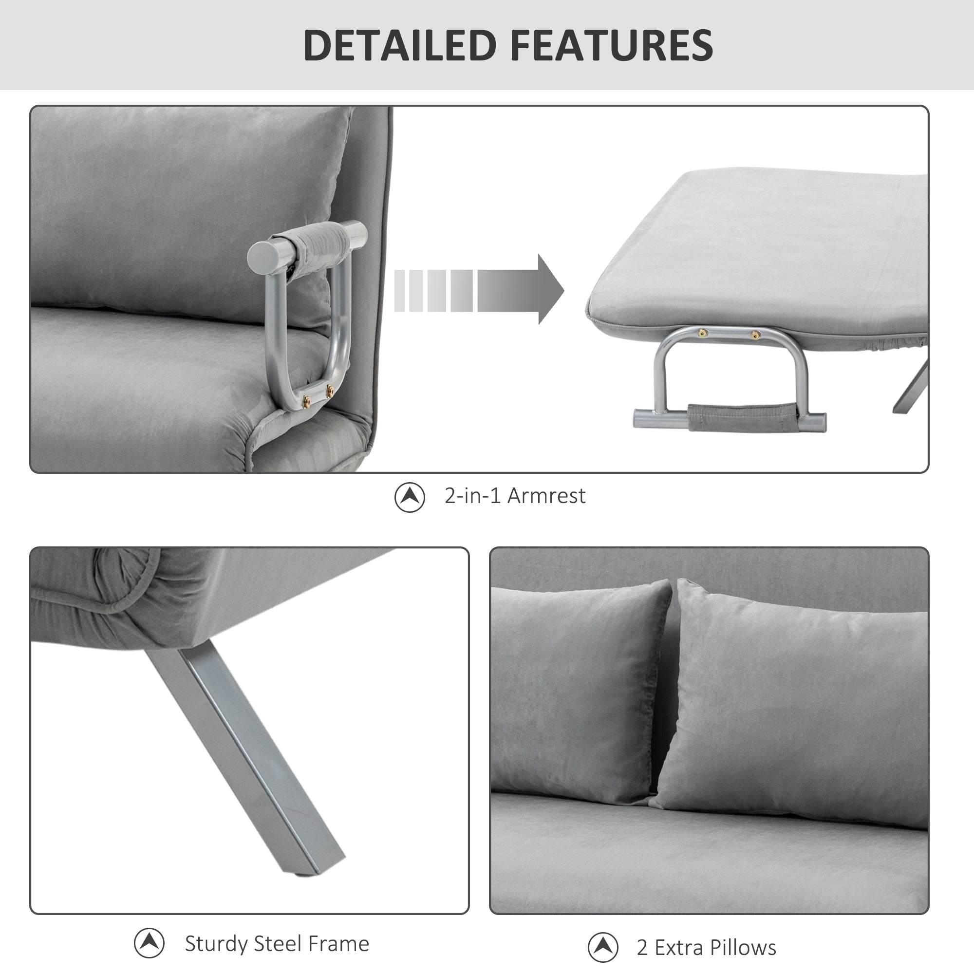 HOMCOM Two-Seater Click-Clack Sofa Bed - Light Grey