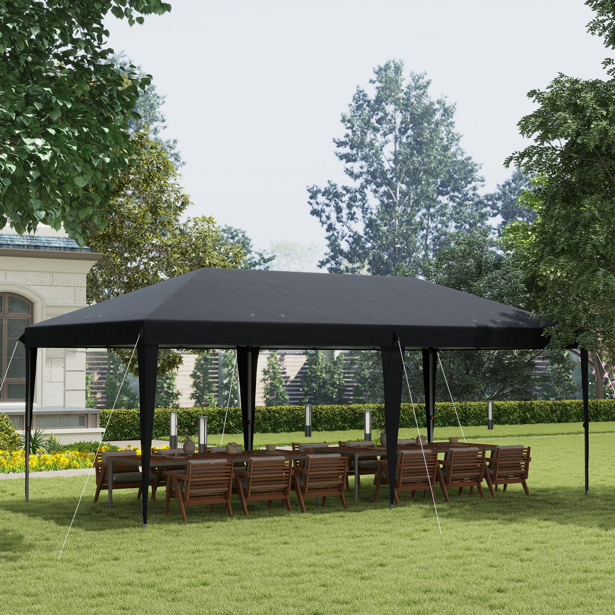 Outsunny 3 x 6 m Pop Up Gazebo, Foldable Canopy Tent, Height Adjustable Wedding Awning Canopy w/ Carrying Bag, Black - North Peak Garden Furniture