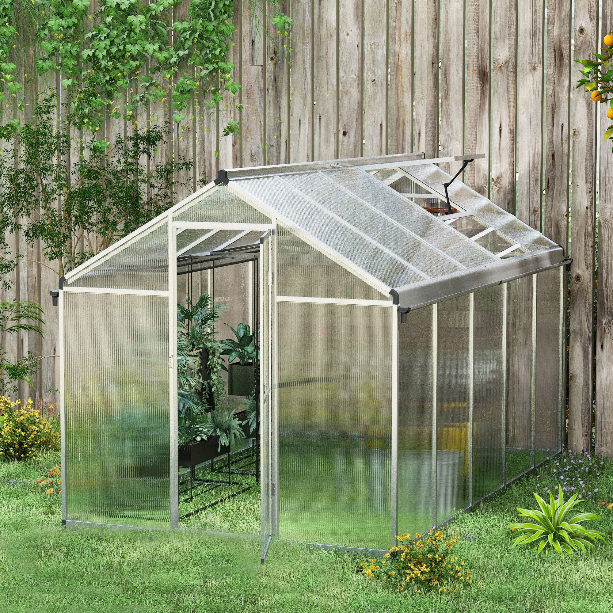 Outsunny 10 x 6ft Aluminium Frame Walk-In Greenhouse, with Foundation