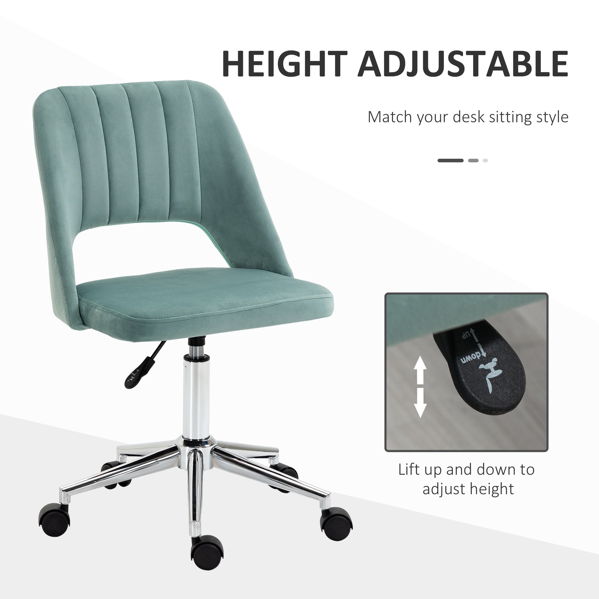 Vinsetto Mid Back Office Chair Velvet Fabric Swivel Scallop Shape Computer Desk Chair for Home Study Bedroom Green - North Peak Garden Furniture