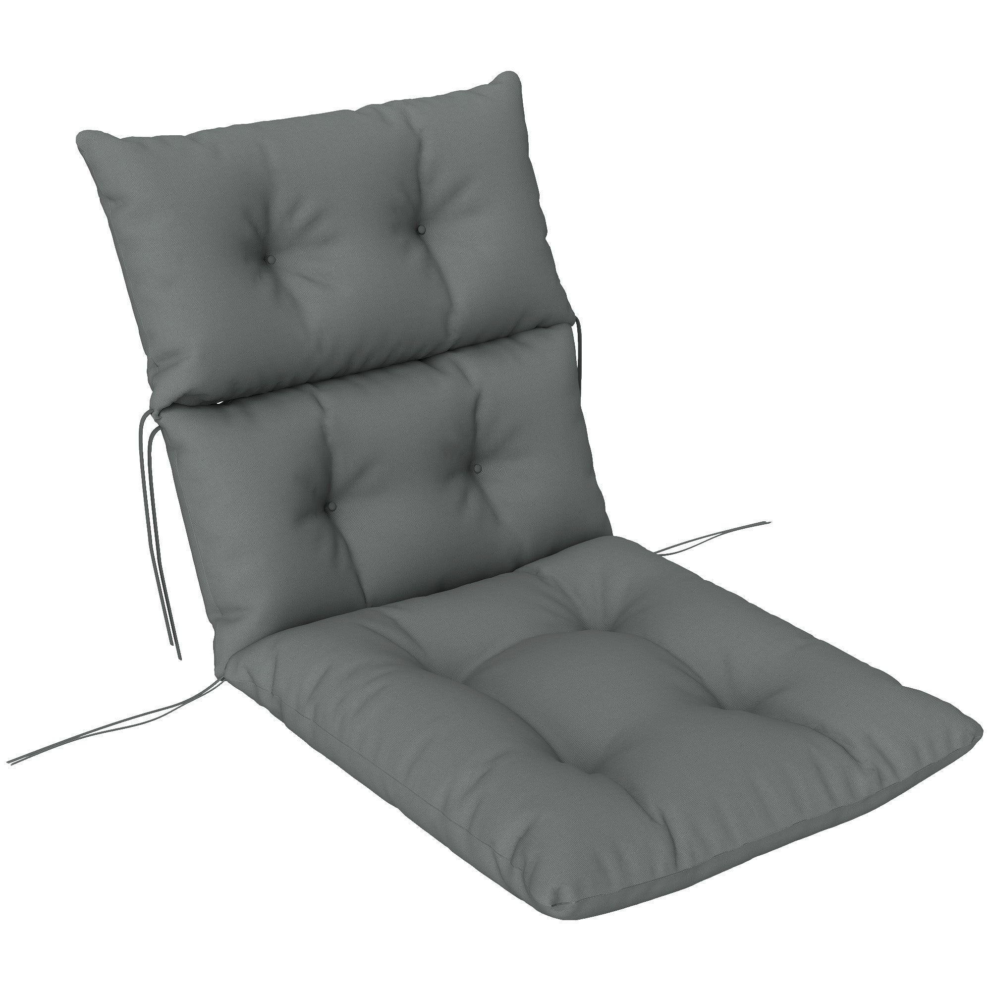 Outsunny Tufted Adirondack Chair Cushion, Thick Garden Seat Cushion Pad with Backrest, Rocking Chair Cushion with Ties for Outdoor and Indoor Use, Light Grey - North Peak Garden Furniture