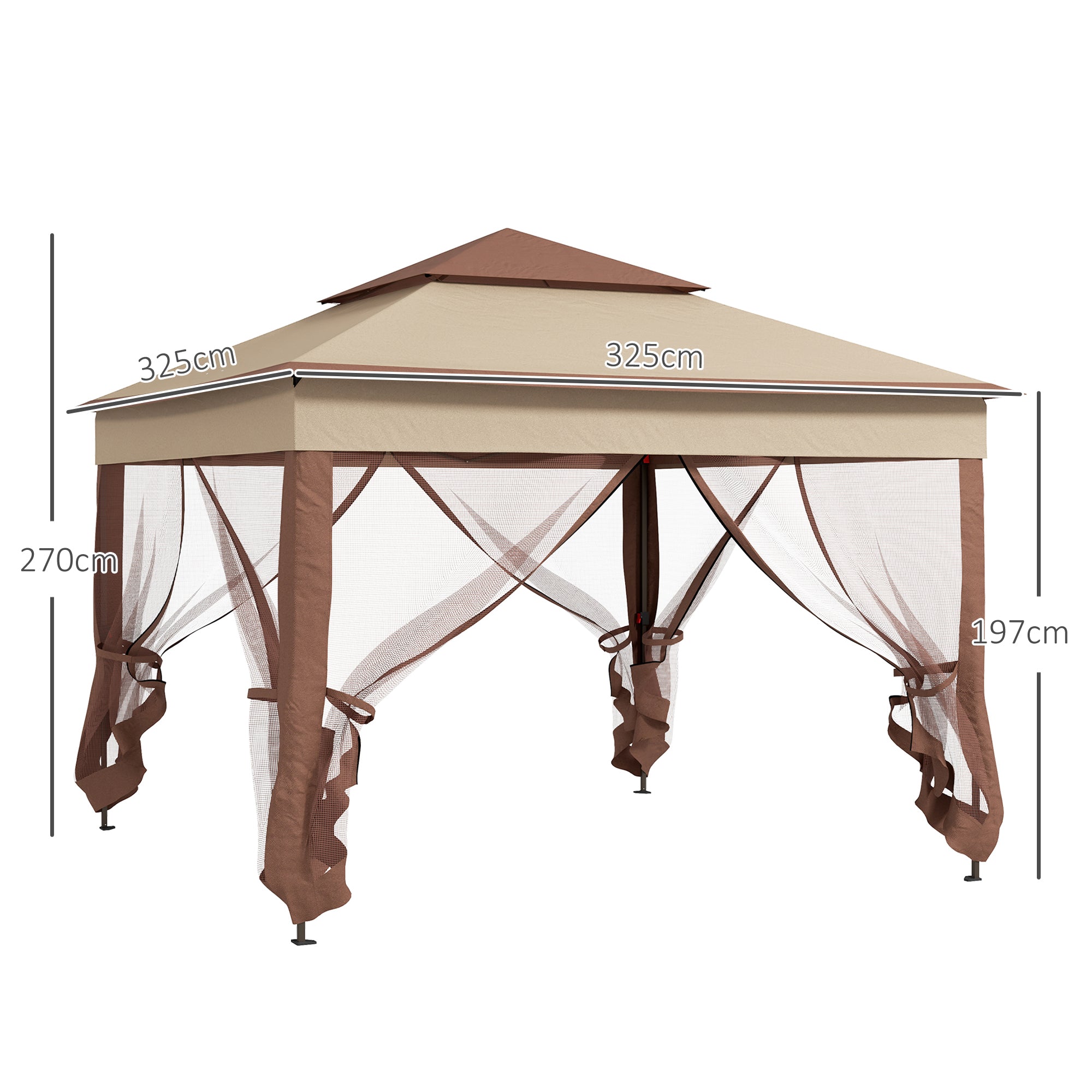Outsunny 3 x 3(m) Pop Up Gazebo, Double-roof Garden Tent with Netting and Carry Bag, Party Event Shelter for Outdoor Patio, Khaki - North Peak Garden Furniture
