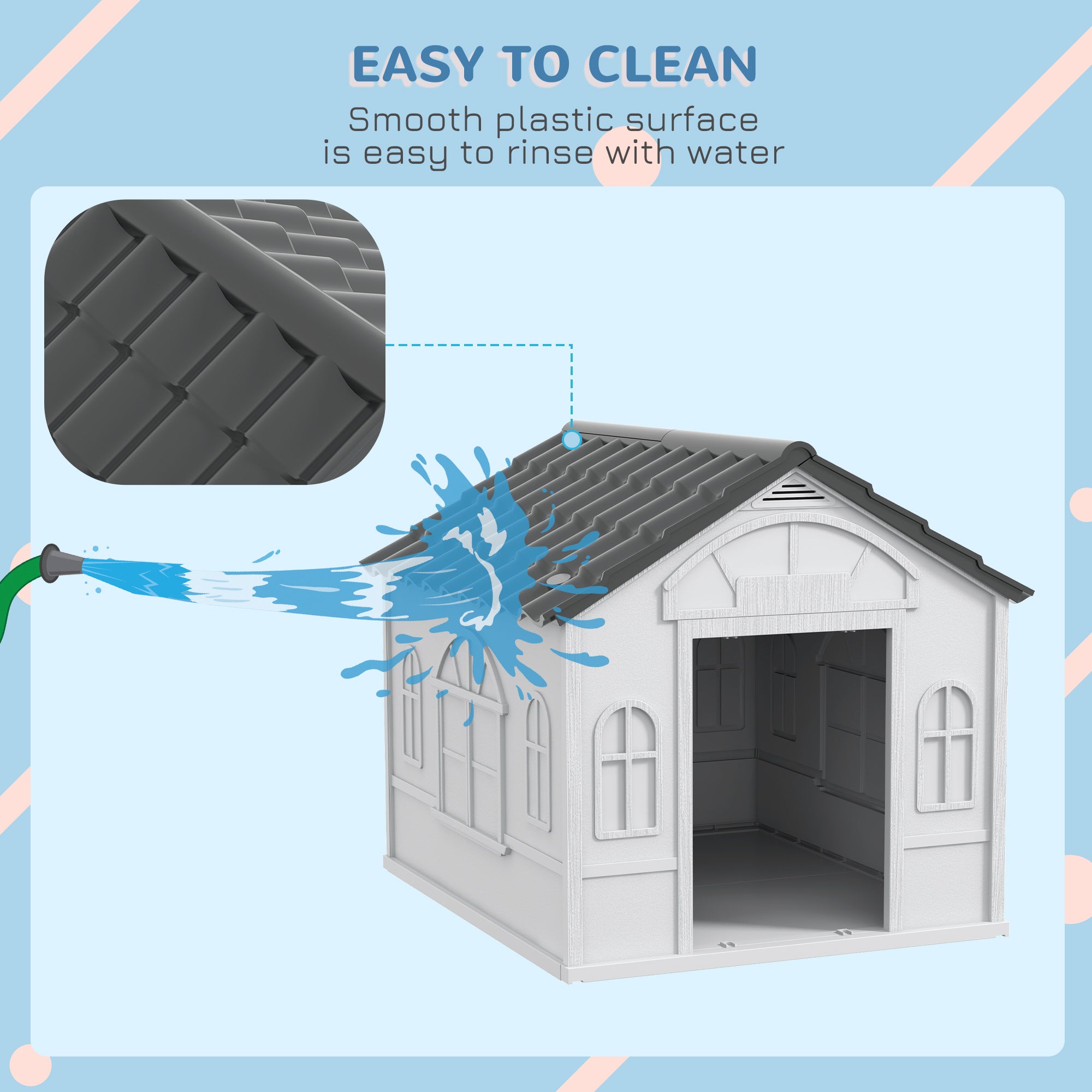 PawHut Plastic Weather-Resistant Dog House, for Indoors and Outdoors, Medium Dogs - Grey - North Peak Garden Furniture