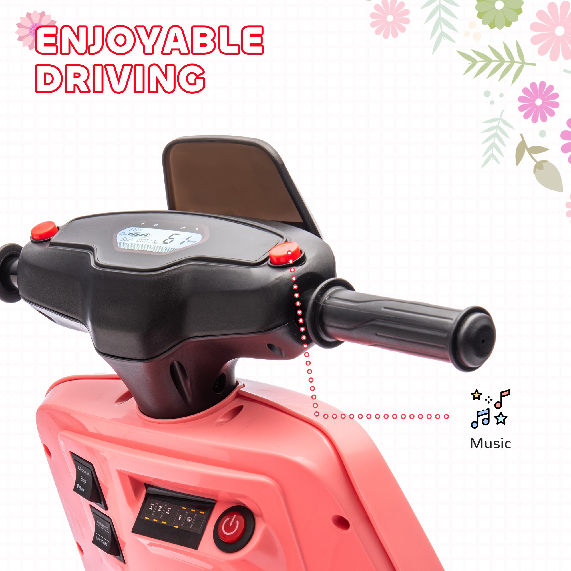 AIYAPLAY 6V Ride on Motorbike Kids Electric Motorbike w/ Headlight Music, Training Wheels, for Ages 18-36 Months - Pink - North Peak Garden Furniture