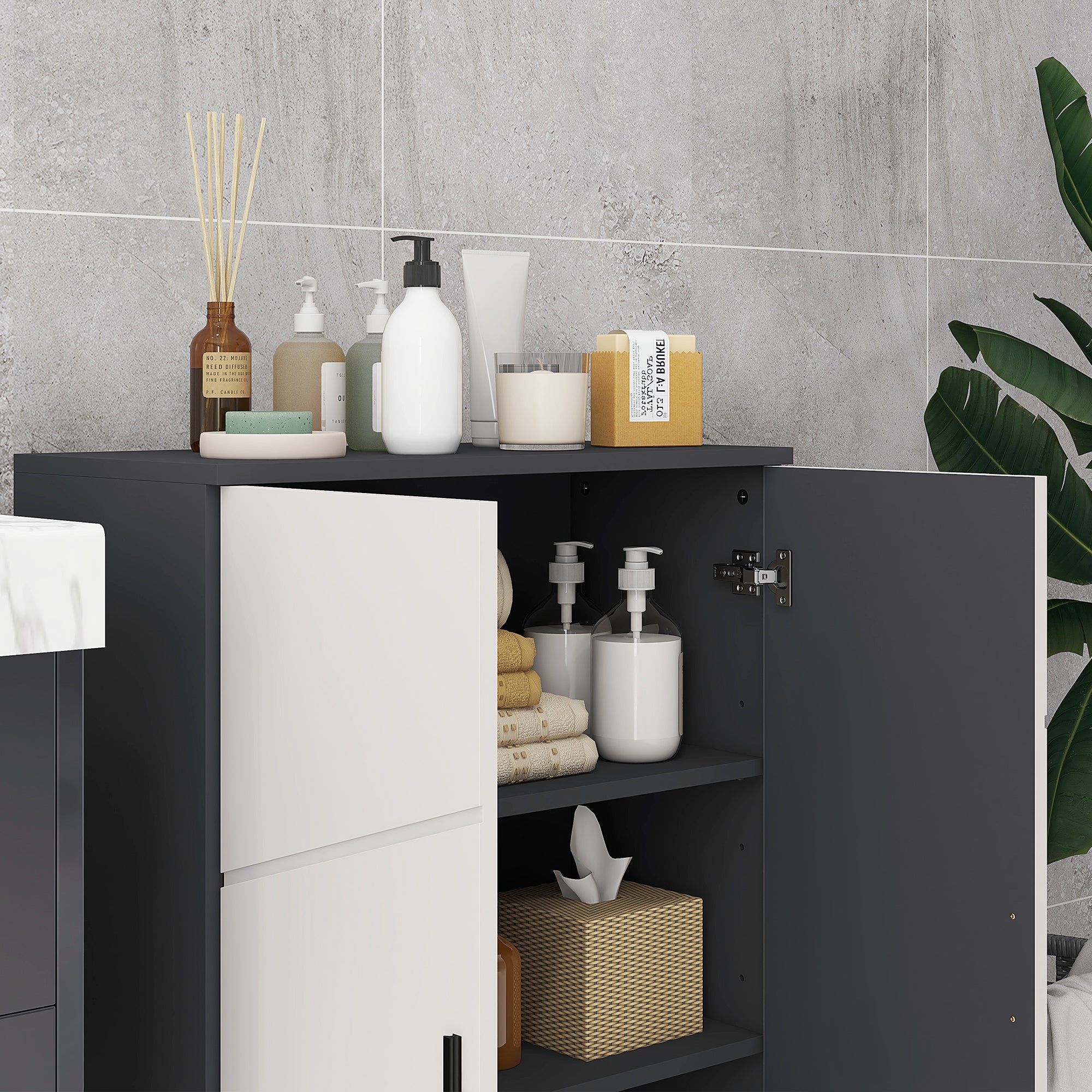 kleankin Small Bathroom Cabinet, Bathroom Storage Cabinet with 2-Doors Cupboard, 2 Adjustable Shelves and Soft Close Mechanism, Grey - North Peak Garden Furniture