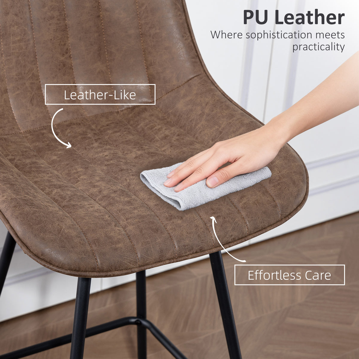 HOMCOM Set of 2 PU Leather Swivel Bar Stools - Brown
