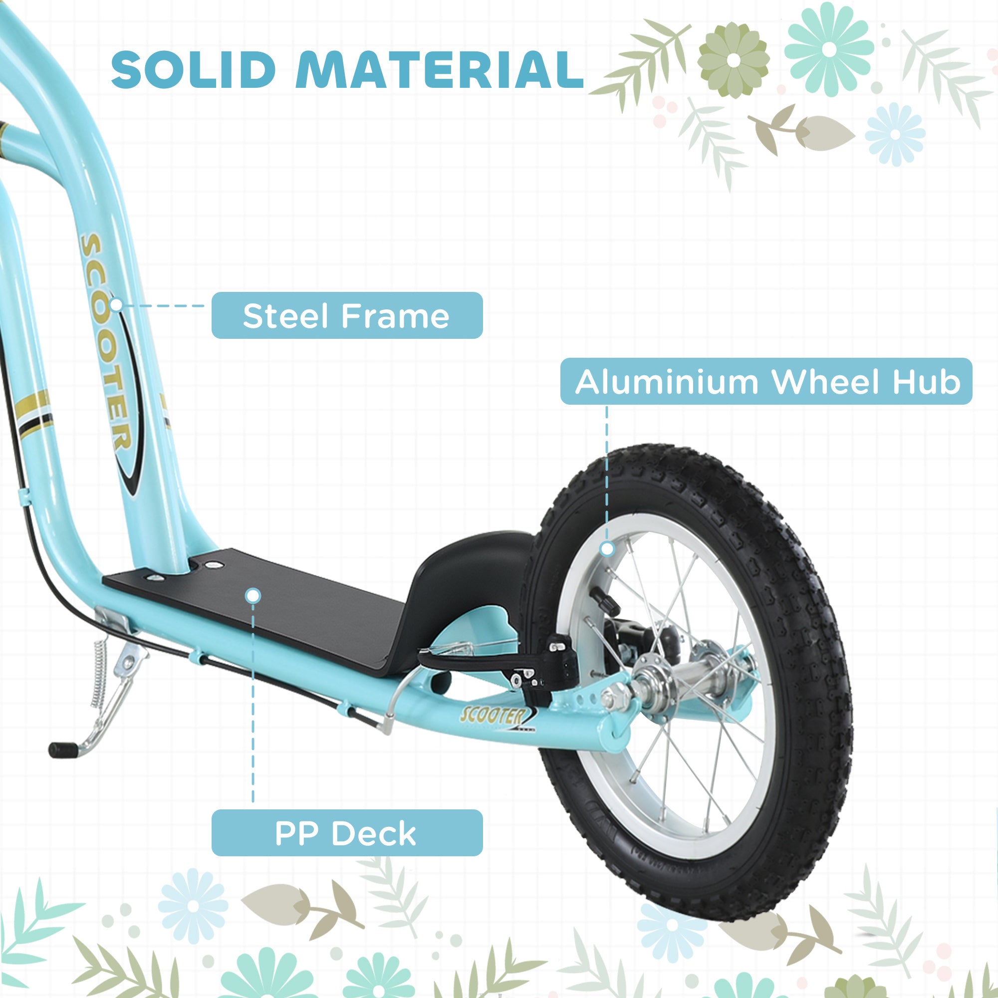 HOMCOM Teen Kids Stunt Scooter w/ Adjustable Handlebar, 12 Inch Rubber Tyres, Dual Brakes, Blue - North Peak Garden Furniture