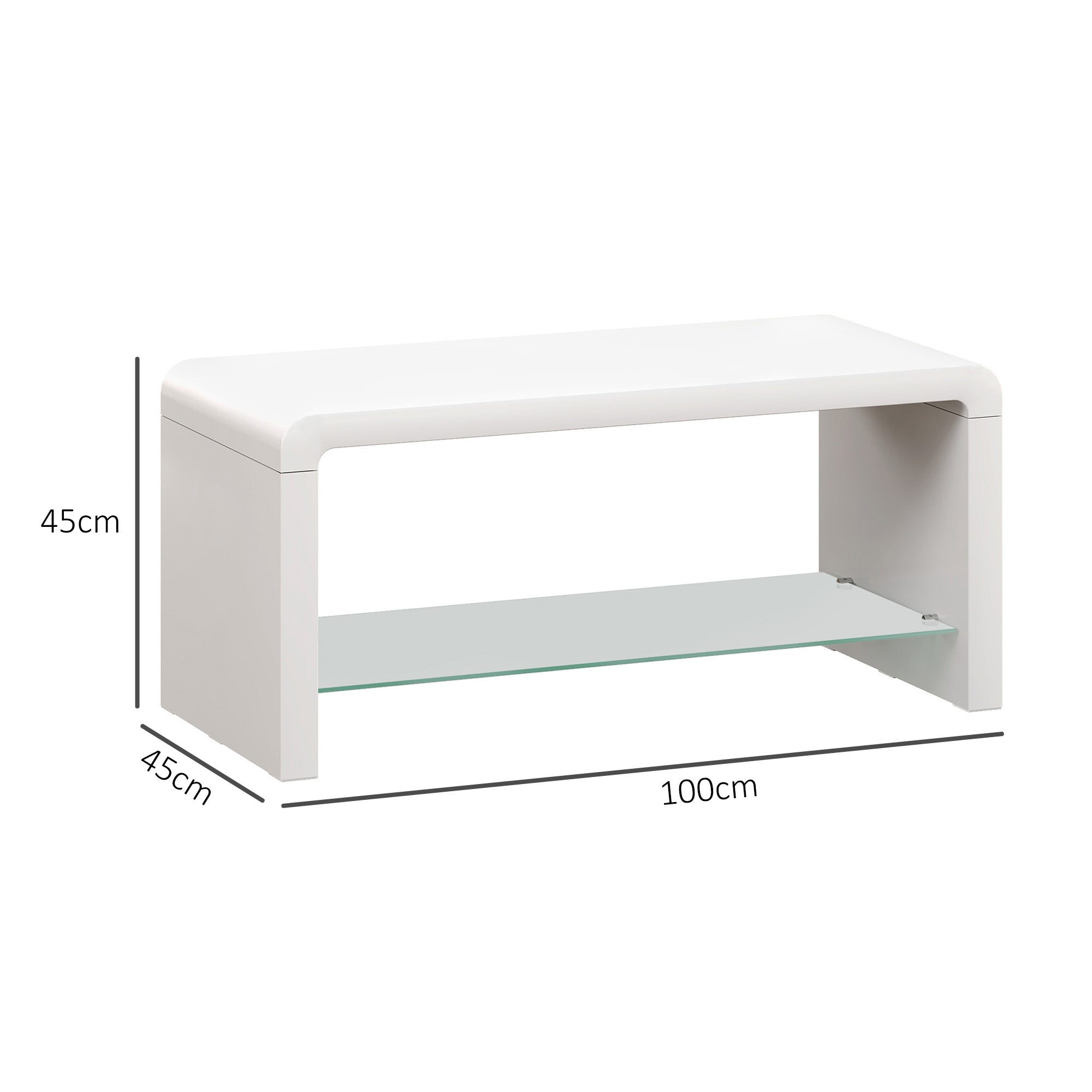 HOMCOM Curved Two-Tier Coffee Table - High Gloss White - North Peak Garden Furniture