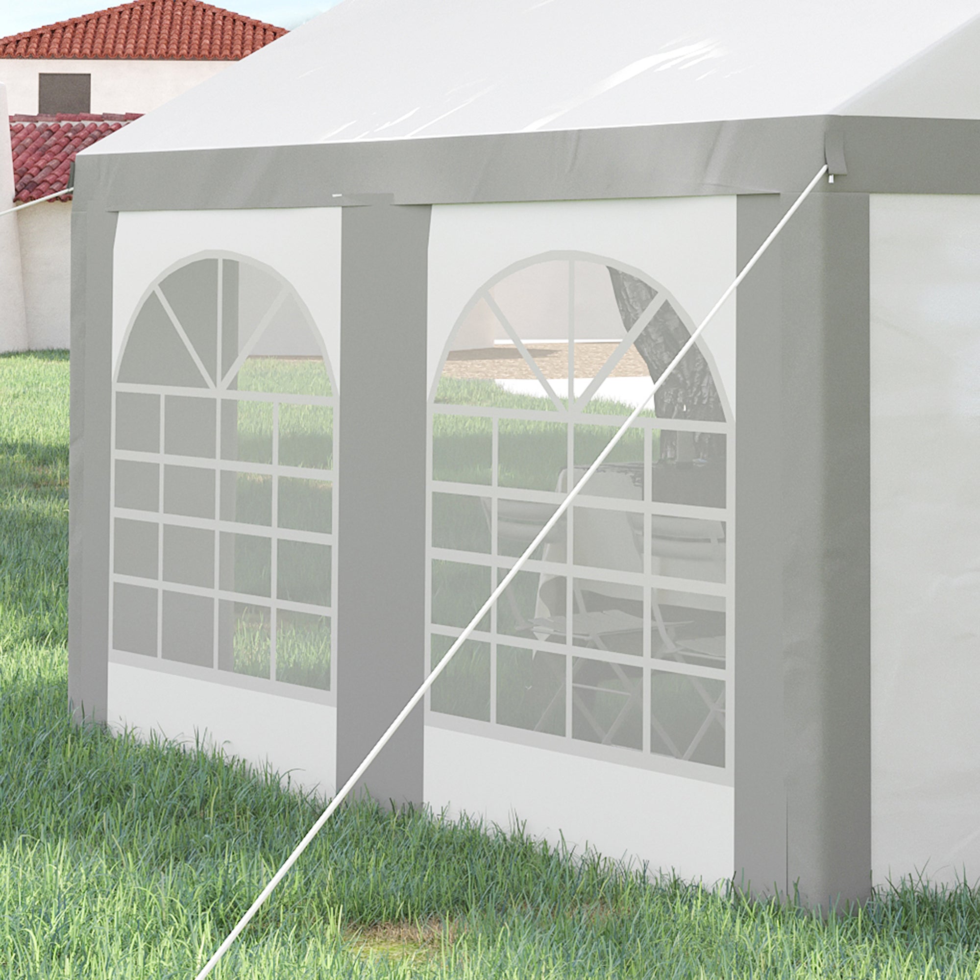 Outsunny 4 x 4m Galvanised Party Tent, Marquee Gazebo with Sides, Four Windows and Double Doors, for Parties, Wedding and Events - North Peak Garden Furniture
