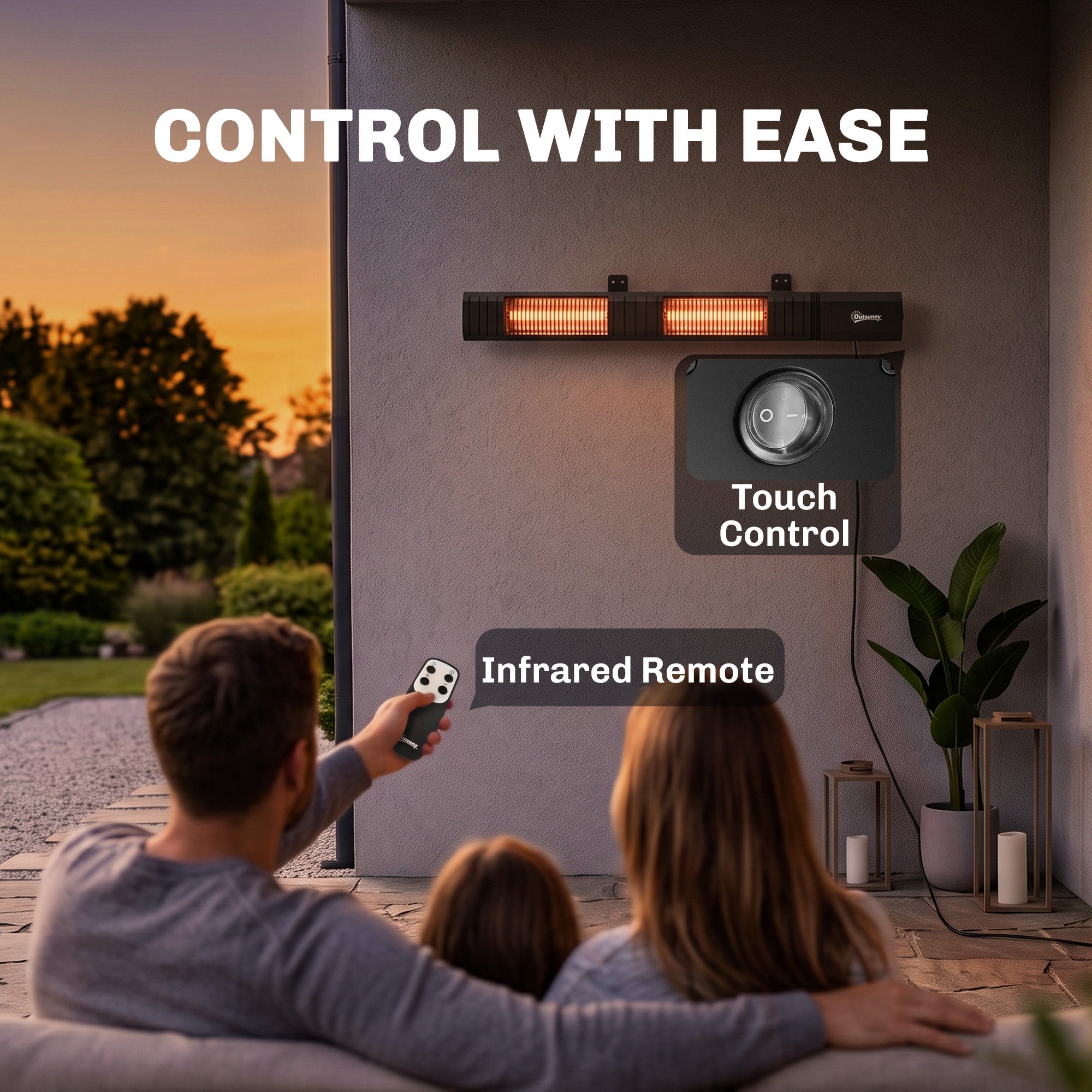 Outsunny 3000 W Electric Infrared Patio Heater, Wall Mounted IP65 Garden Heater with 9 Heat Settings, 24 H Timer, Black