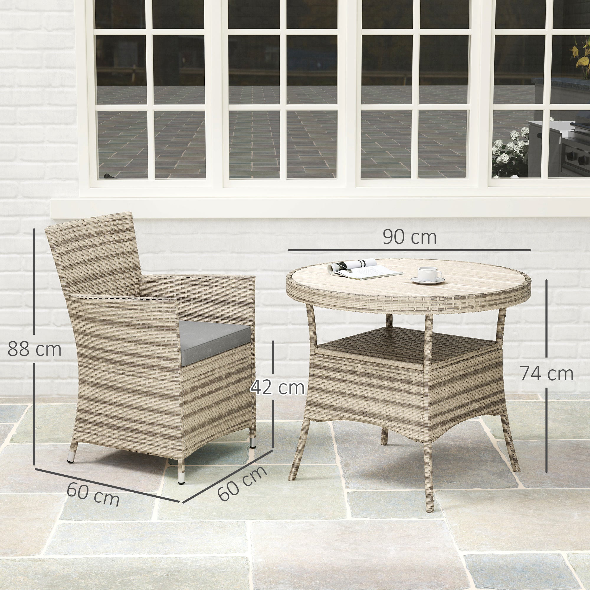 Outsunny Five-Piece Rattan Garden Set, with Two-Tier Table - Grey - North Peak Garden Furniture