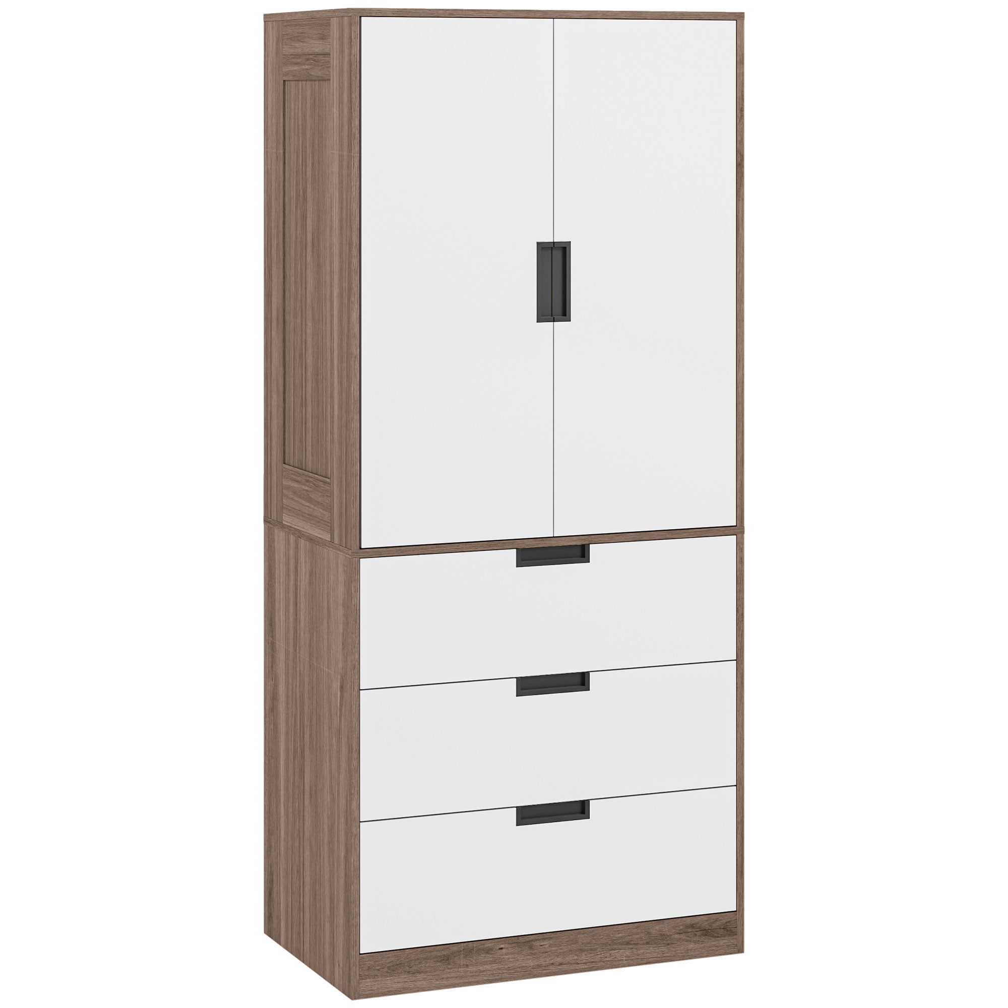 HOMCOM Two Door, Two Drawer Wardrobe - White/Brown - North Peak Garden Furniture
