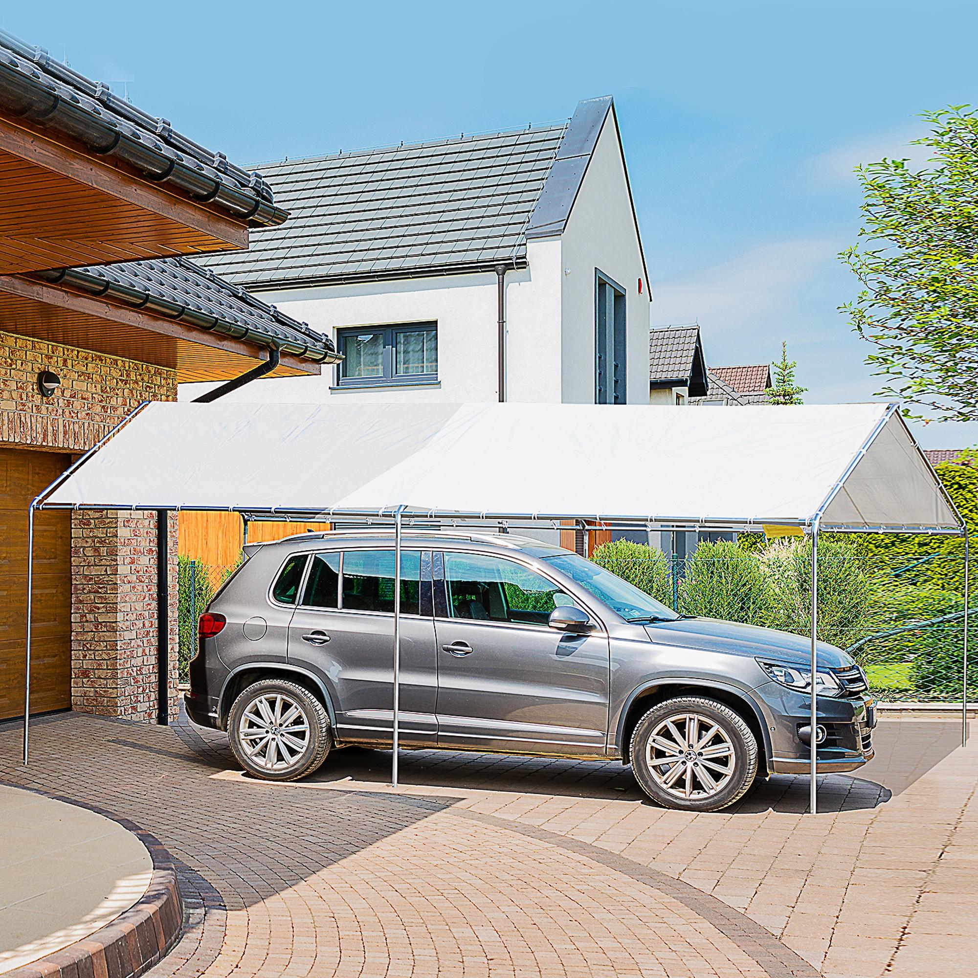 Outsunny 3 x 6m Heavy Duty Carport Garage Car Shelter Galvanized Steel Outdoor Open Canopy Tent Water UV Resistant Waterproof, White - North Peak Garden Furniture