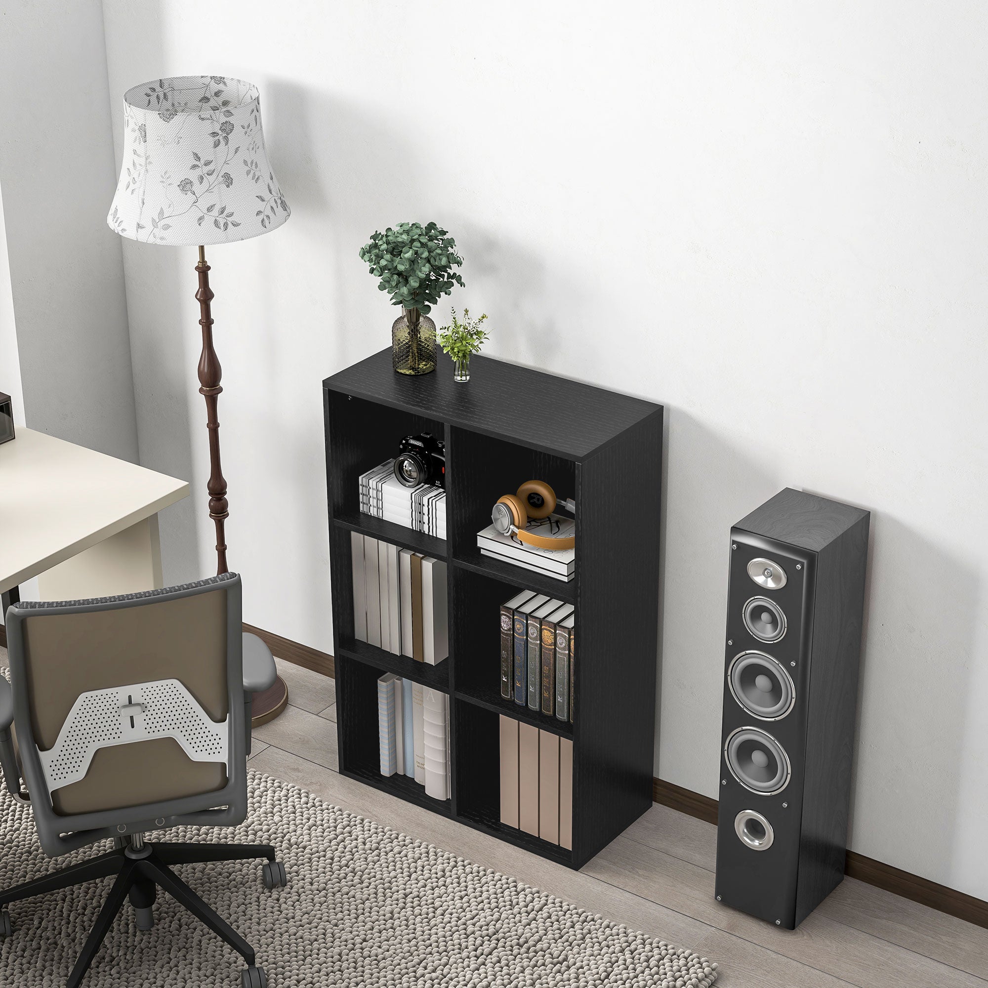 HOMCOM Six-Cube Bookcase - Black Wood Effect - North Peak Garden Furniture