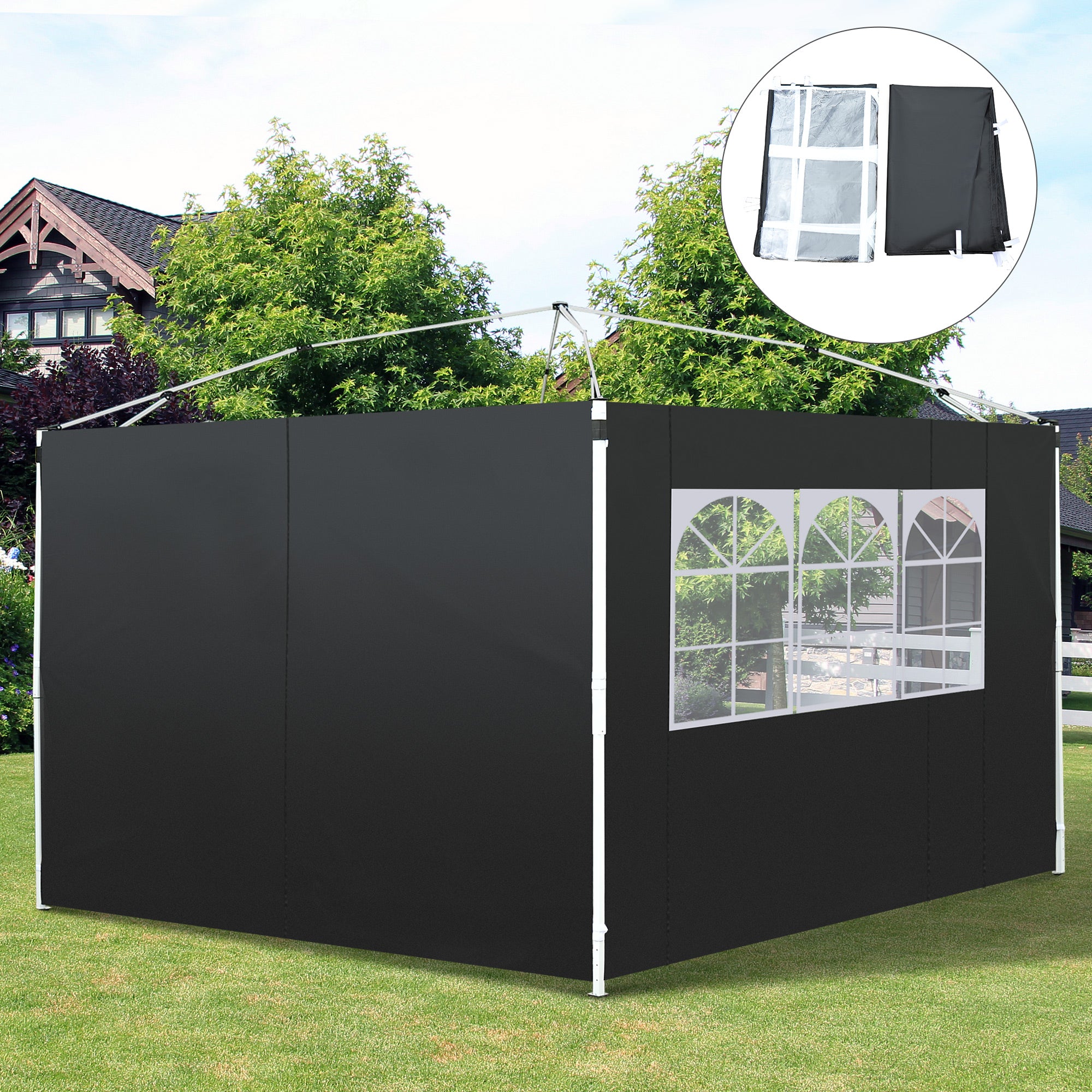 Outsunny 3 Meters Gazebo Replaceable Exchangeable Side Panel Wall Panels Walls With Window 3 colours (Black)