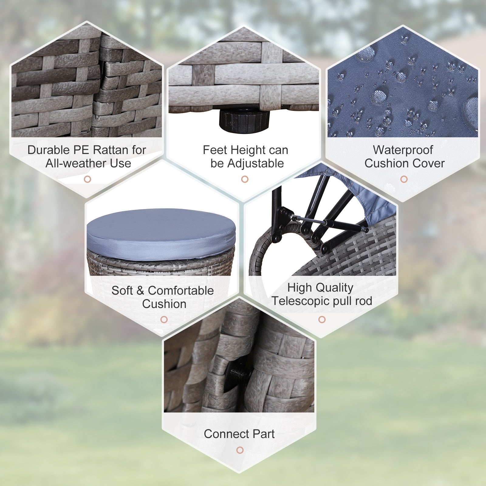 Outsunny PE Rattan Lounge Set, 5 Pieces Patio Conversation Furniture Set, Garden Round Sofa Bed with Cushion and Retractable Canopy, Grey - North Peak Garden Furniture