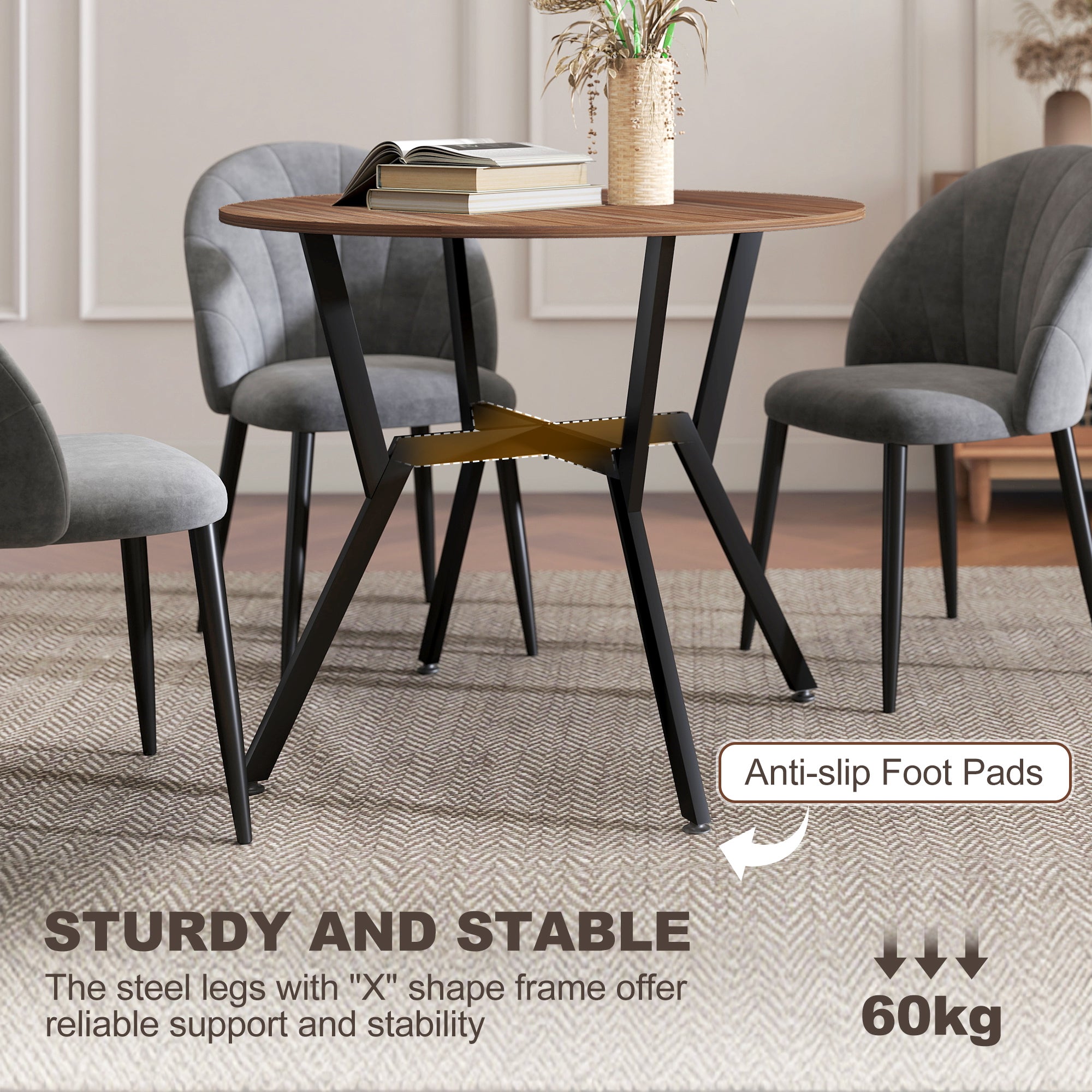 HOMCOM Dining Room Table with Black Legs Anti-slip Foot Pads for Living Room Dining Room 90 x 76 cm Brown