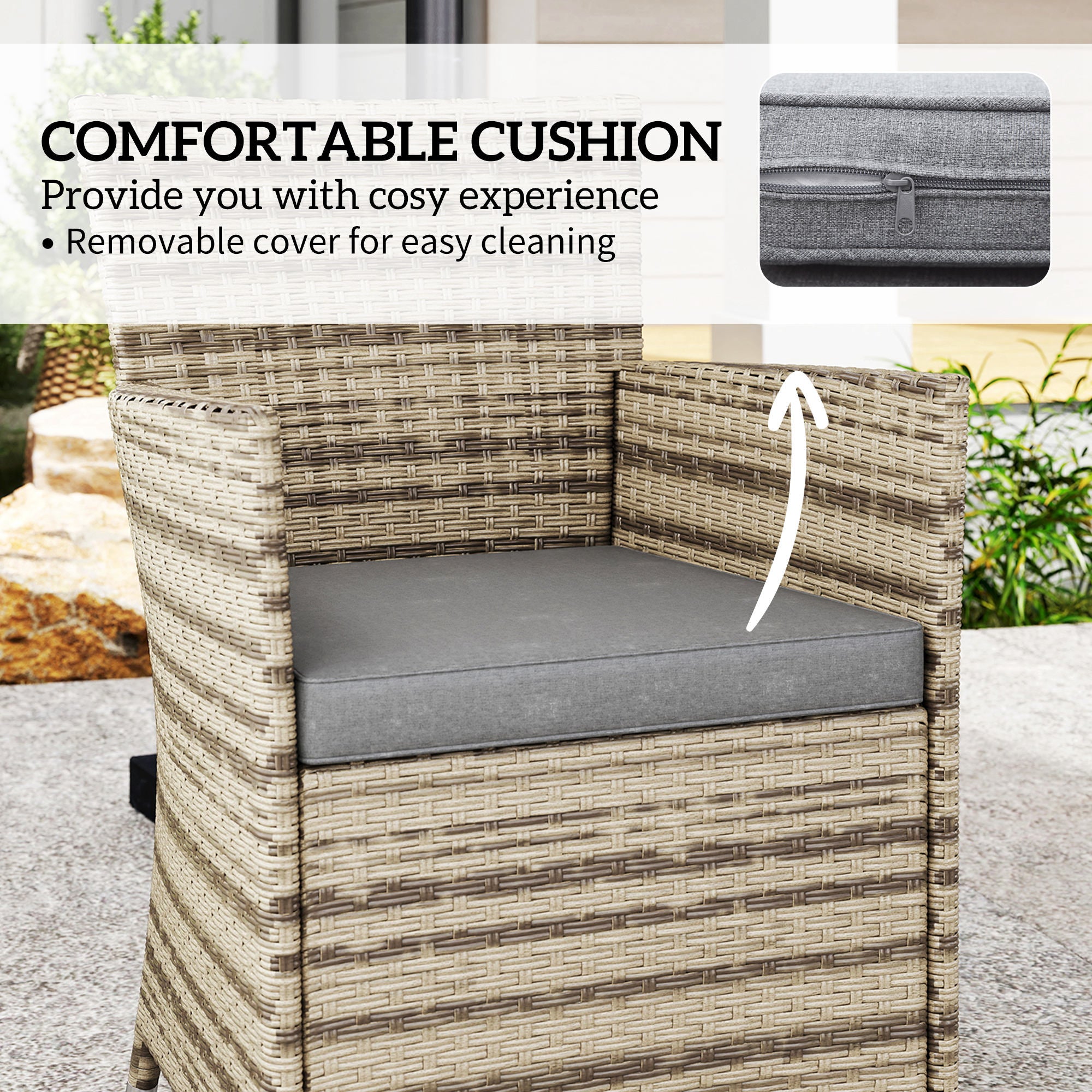 Outsunny Five-Piece Rattan Garden Set, with Two-Tier Table - Grey - North Peak Garden Furniture