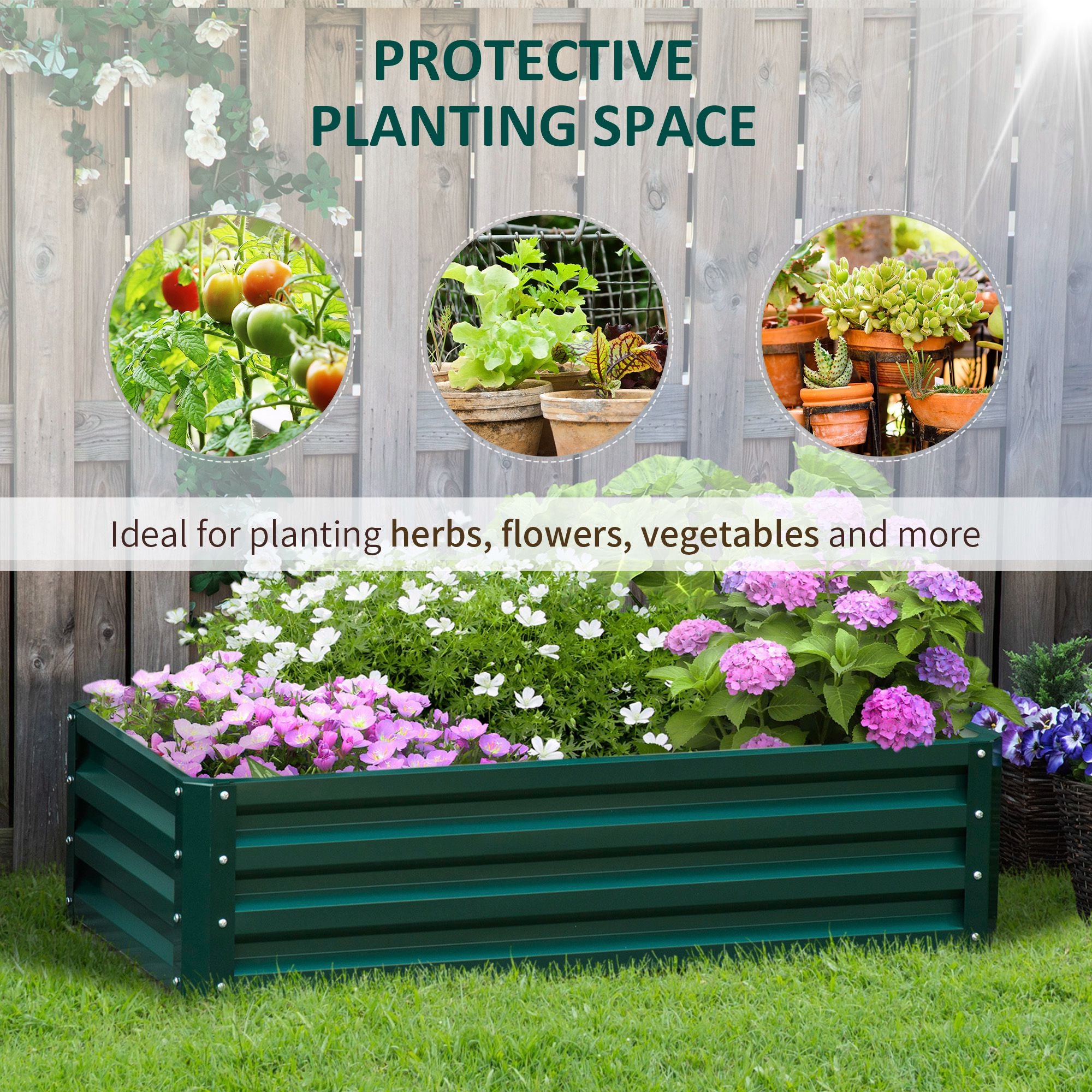 Outsunny Raised Beds for Garden, Galvanized Outdoor Planters, for Herbs and Vegetables, Use for Patio, Backyard, Balcony, Green