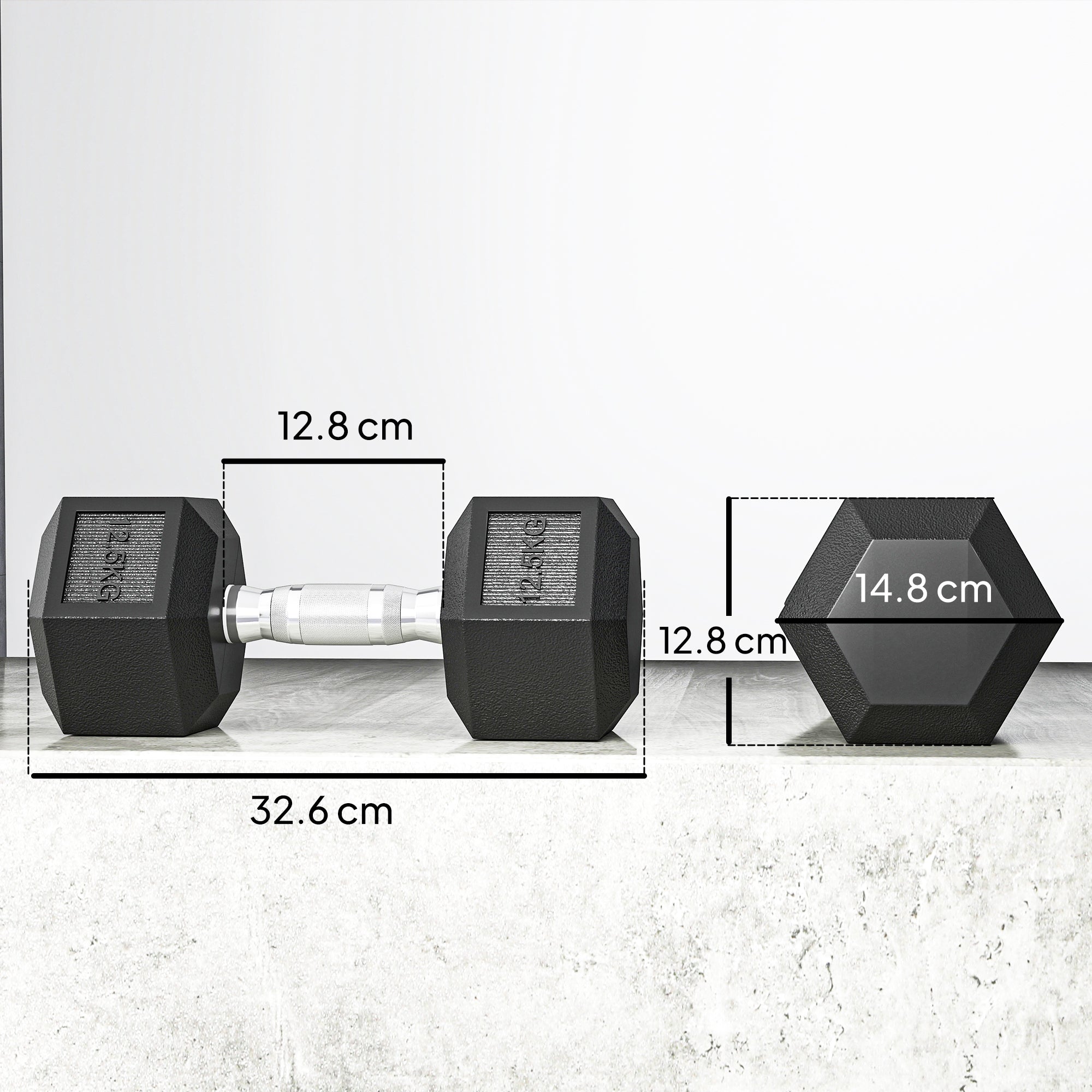 HOMCOM 25KG Rubber Hex Dumbbell Portable Hand Weights Dumbbell Home Gym