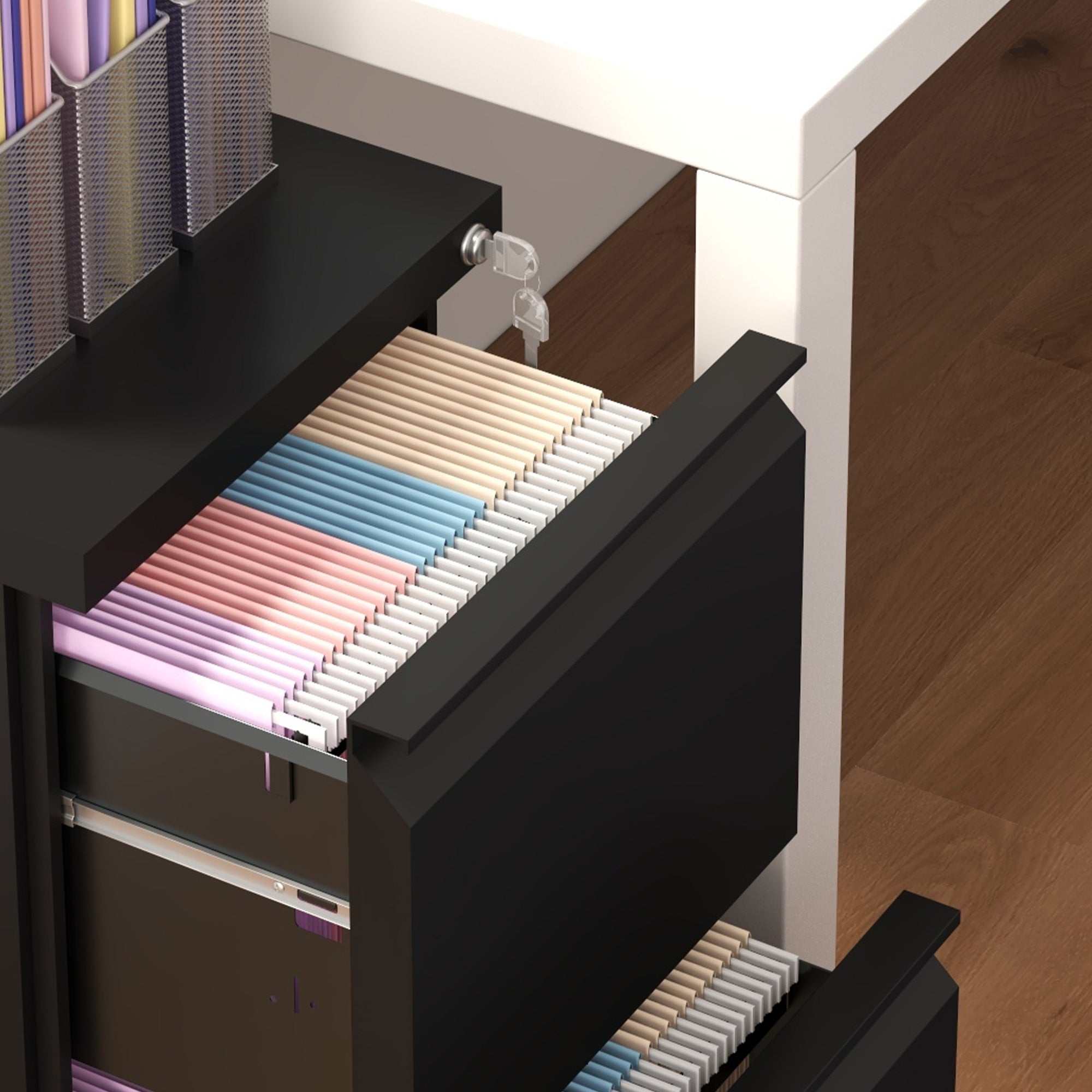 Vinsetto 2-Drawer Mobile Filing Cabinet, Steel Lockable File Cabinet for Letter, A4 and Legal Size, Pre-Assembled Body, Black - North Peak Garden Furniture