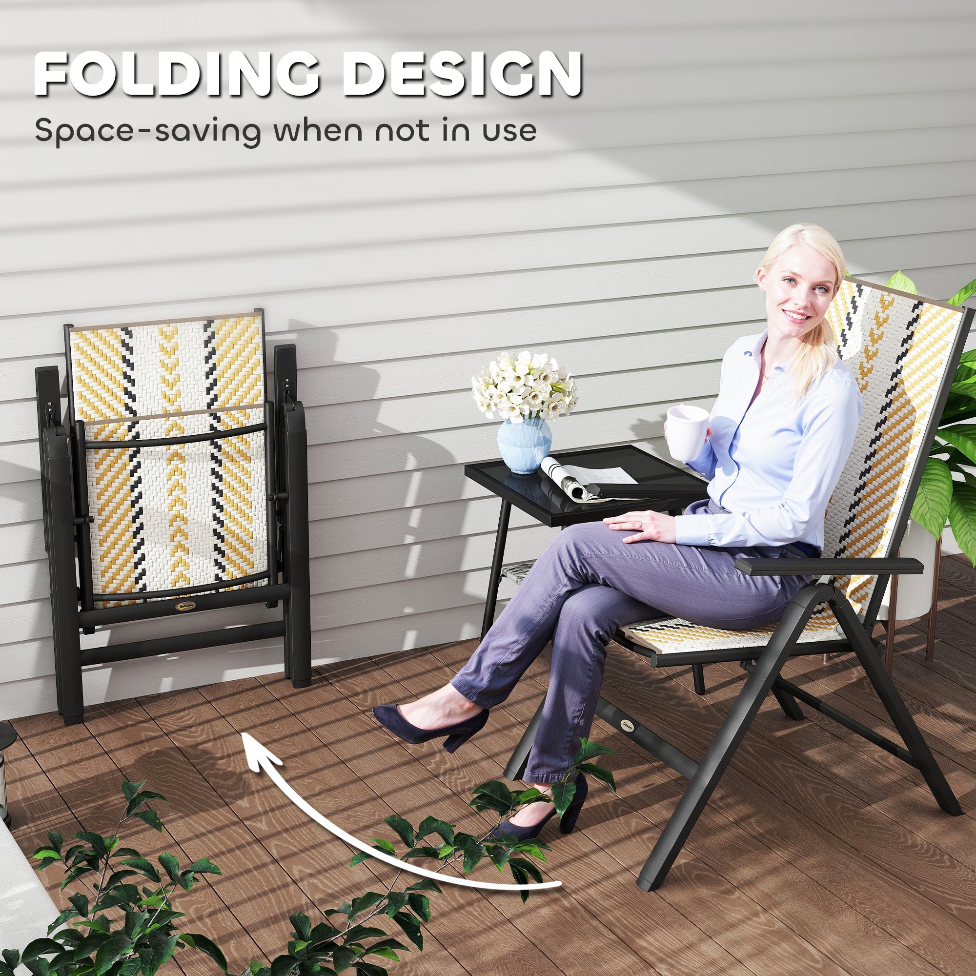 Outsunny Set of Two Rattan Reclining Garden Chairs - Multicolour - North Peak Garden Furniture