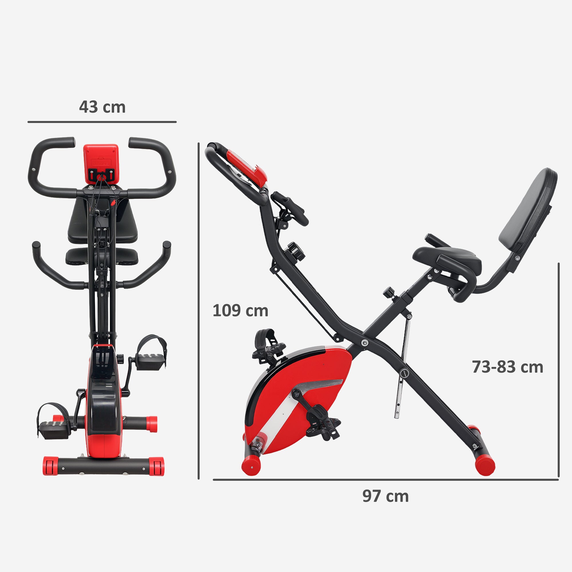 SPORTNOW 5-In-1 Folding Exercise Bike with Arm Workout Bands, 8-Level Magnetic Resistance Foldable Exercise Bike with LCD and Tablet Holder, Hand Pulse Sensor for Home Use Indoor Cycling, Red