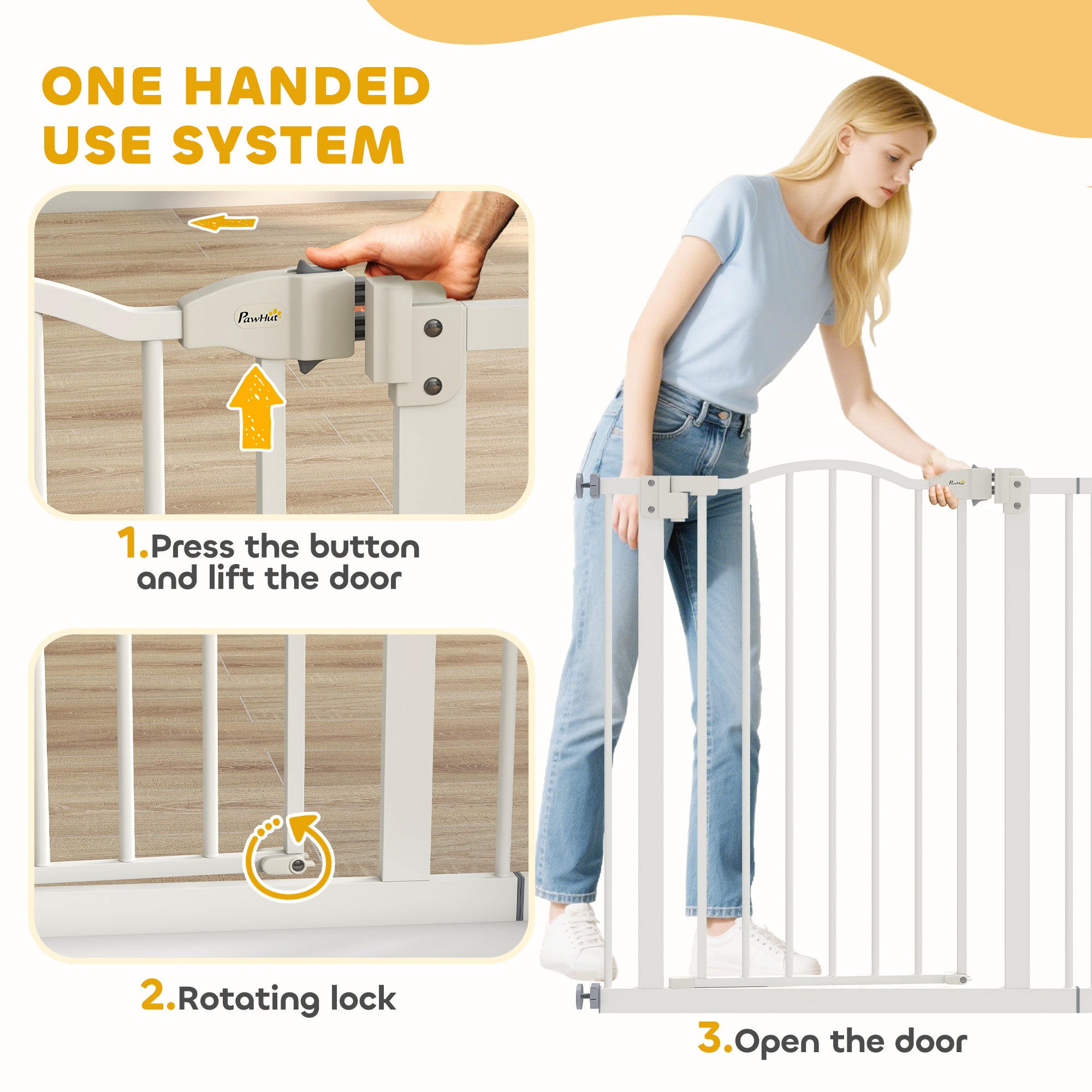 PawHut Metal 74-87cm Adjustable Pet Gate Safety Barrier w/ Auto-Close Door White