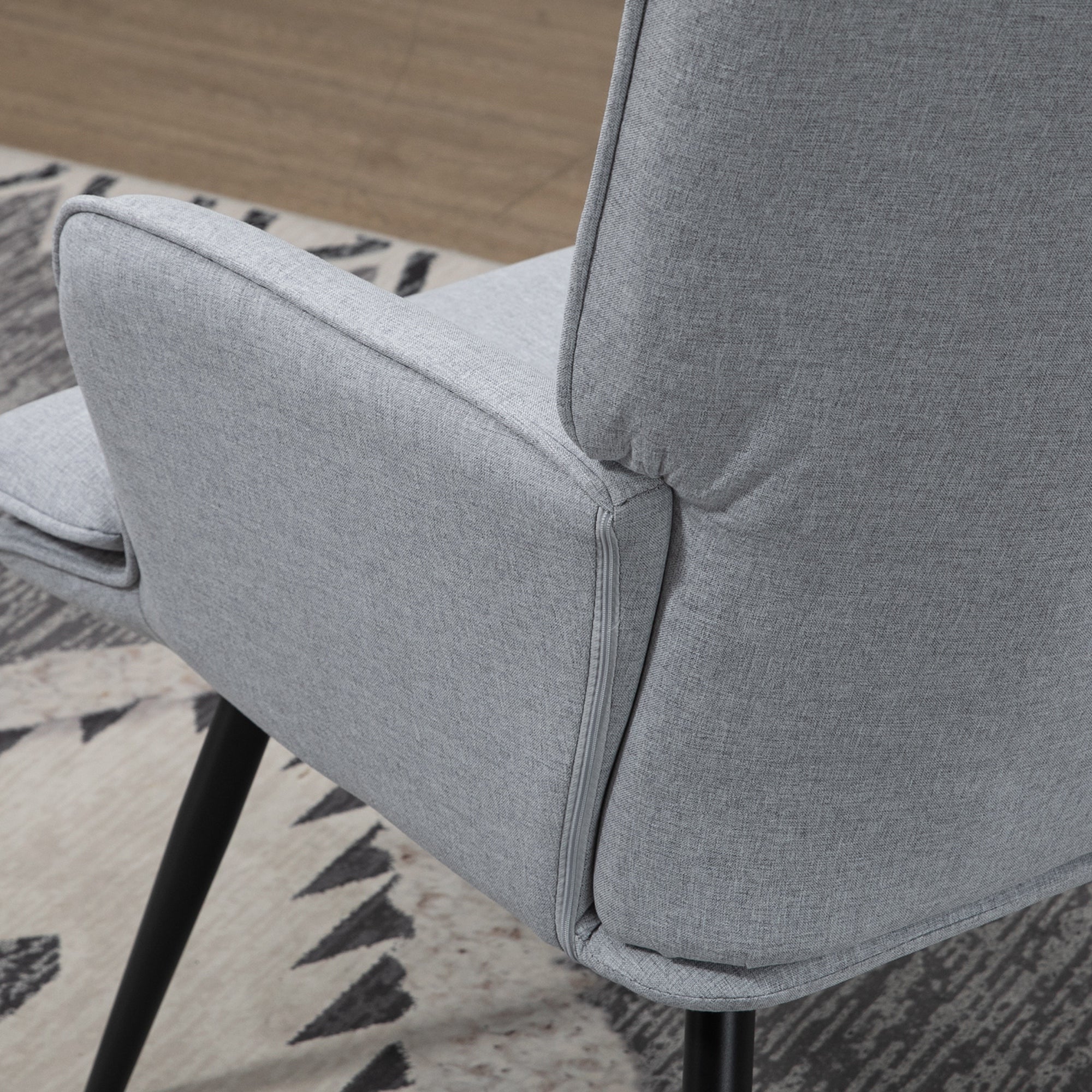 HOMCOM Armchair with Footstool, Living Room Chair, Linen Accent Chair for Bedroom, Home Study, Light Grey - North Peak Garden Furniture