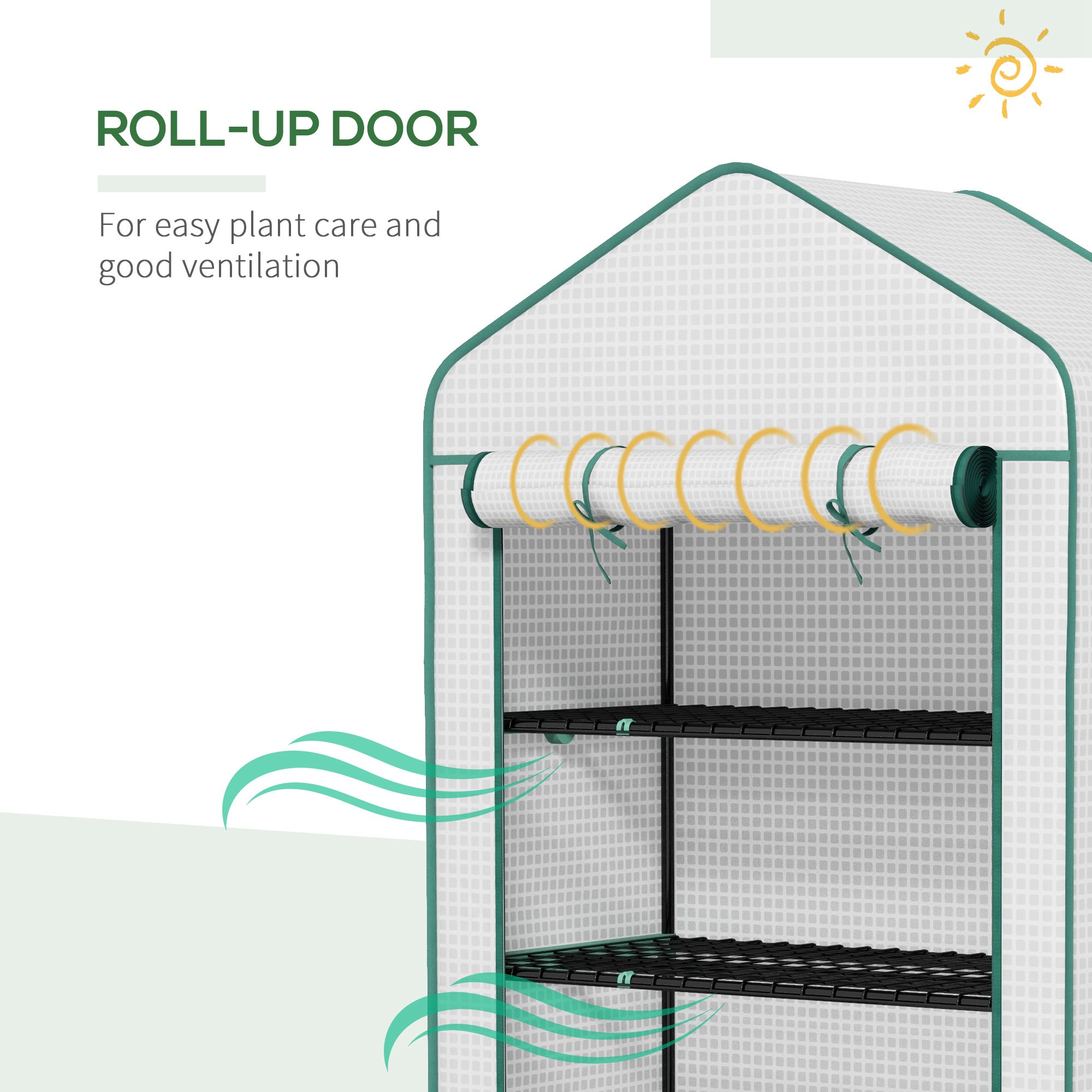 Outsunny 5 Tier Widened Mini Greenhouse with Reinforced PE Cover, Portable Indoor Outdoor Green House with Roll-up Door and Wire Shelves, 193H x 90W x 49Dcm, White - North Peak Garden Furniture