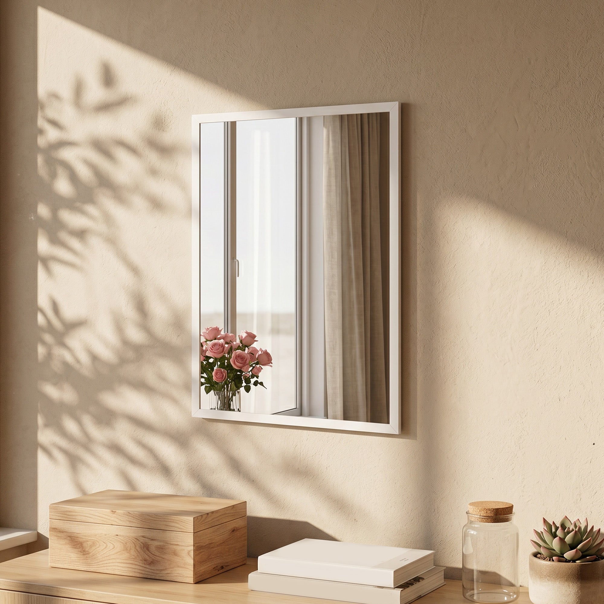 HOMCOM Wall-Mounted Bathroom Mirror, 70 x 50 cm Wall Mirror for Living Room, Bedroom, Hallway, White