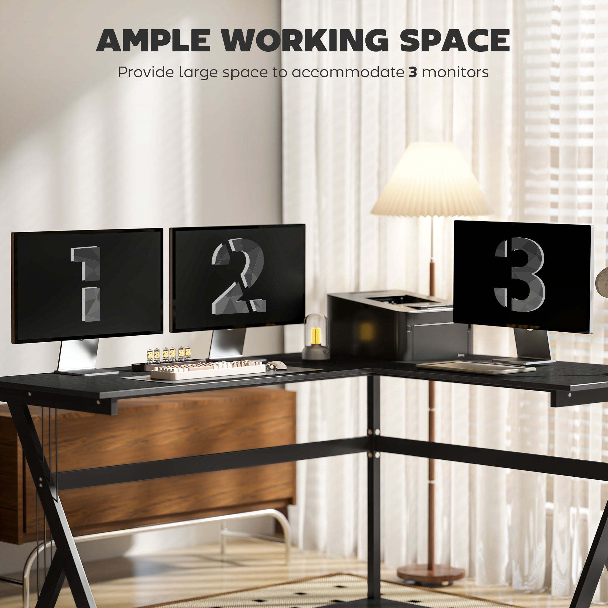 HOMCOM L Shaped Gaming Desk, 155 x 130cm Corner Computer Desk with CPU Stand for Home Office, Study Workstation, Black - North Peak Garden Furniture