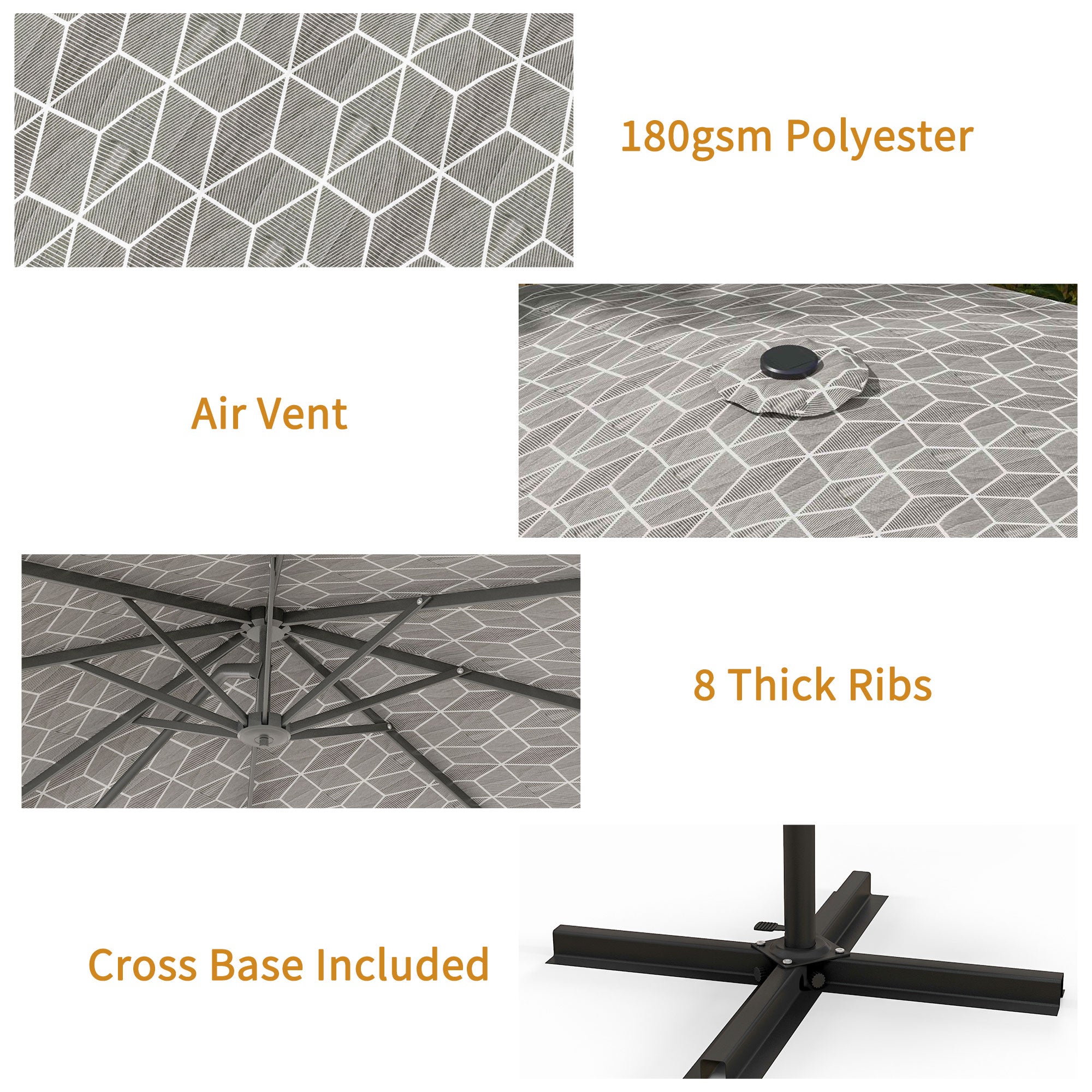 Outsunny 3(m) Convertible Cantilever Parasol and Centre-post Garden Parasol with Cross Base, 360° Rotation Banana Parasol with Crank Handle and 8 Ribs, Hanging Patio Umbrella, Black and White - North Peak Garden Furniture