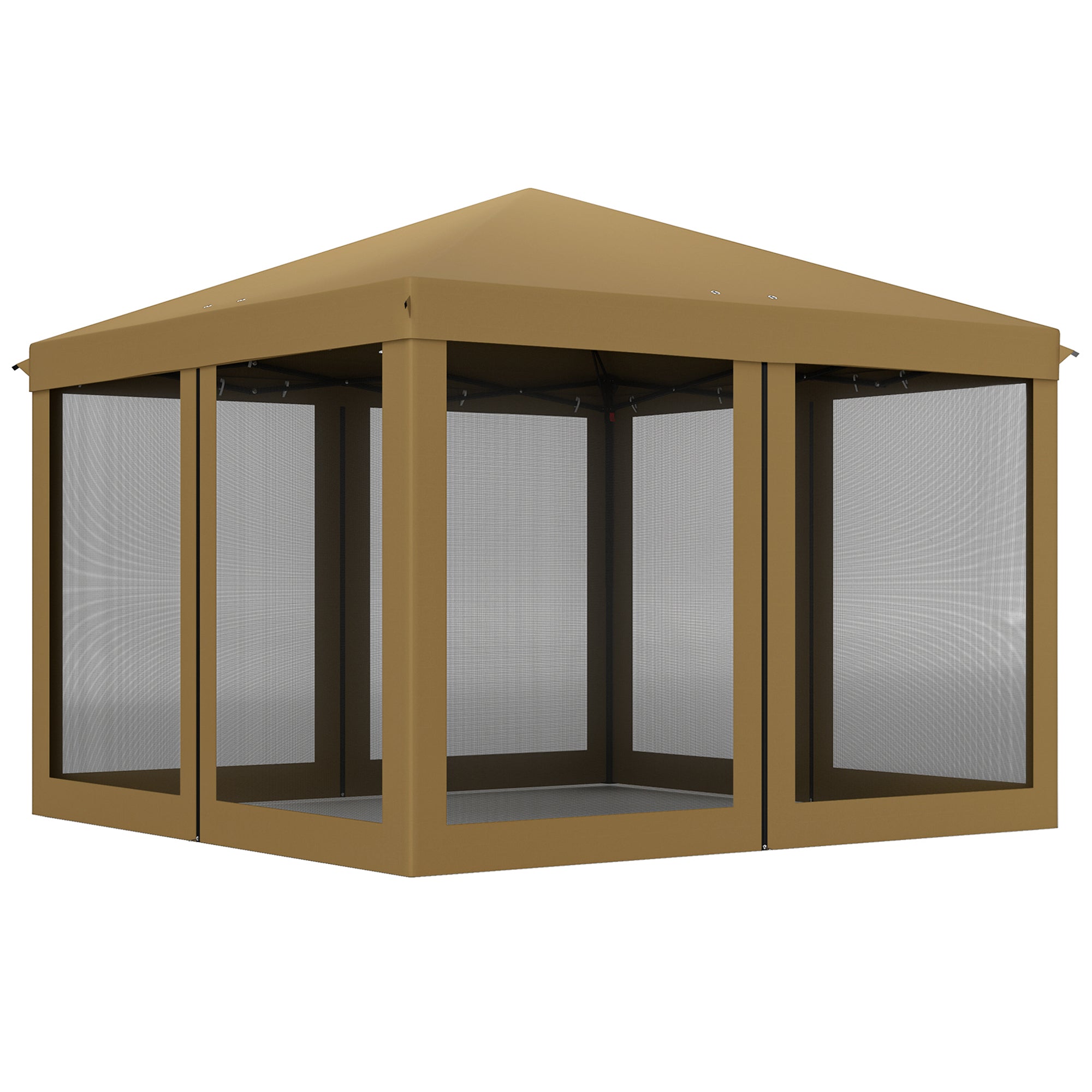 Outsunny 3 x 3 m Pop Up Gazebo, 420D Garden Tent Canopy with Removable Mesh Sidewall Netting, Carry Bag for Garden Patio Outdoor, Khaki